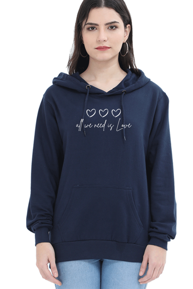 All I Need Is Love Graphic Printed Hoodie For Women [Light Weighted 300 GSM ]