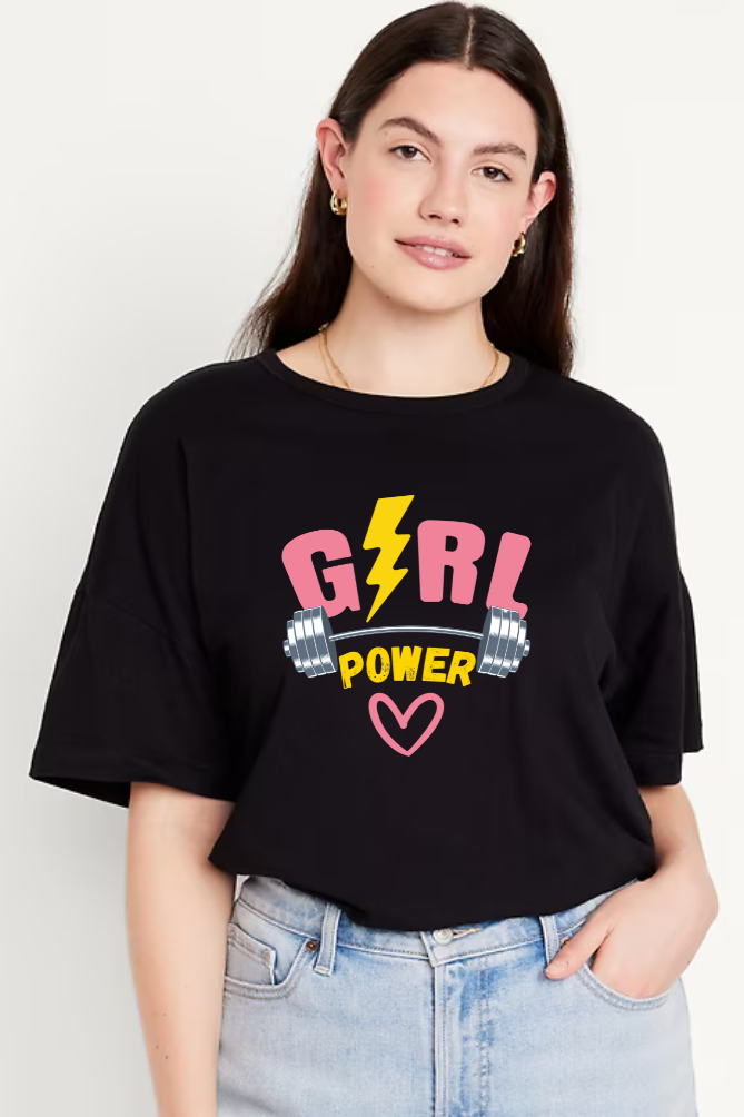 Girl Power Graphic Printed Standard Oversized T shirt for Women 180 GSM