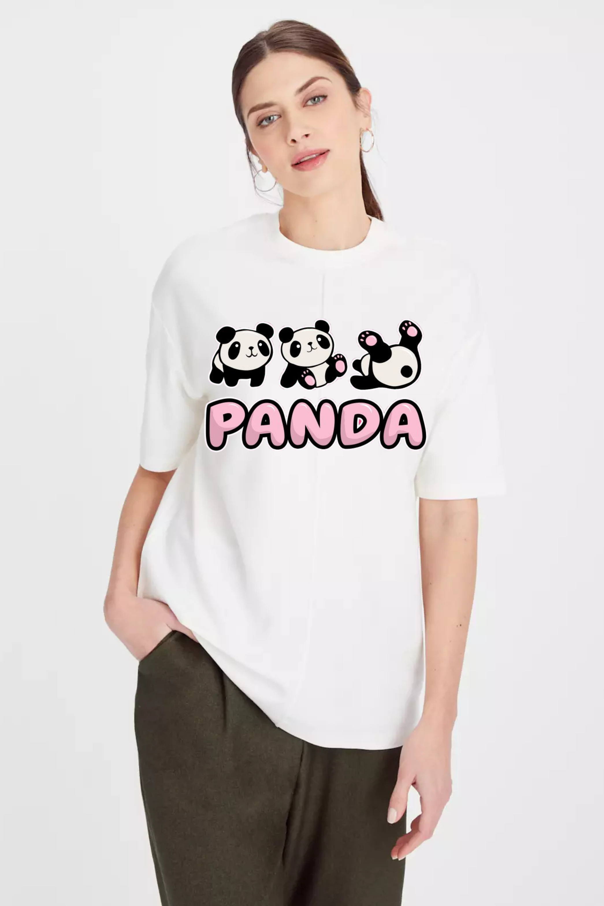 fun loving Panda Graphic Printed Classic Oversized T-shirt For Women 240GSM]