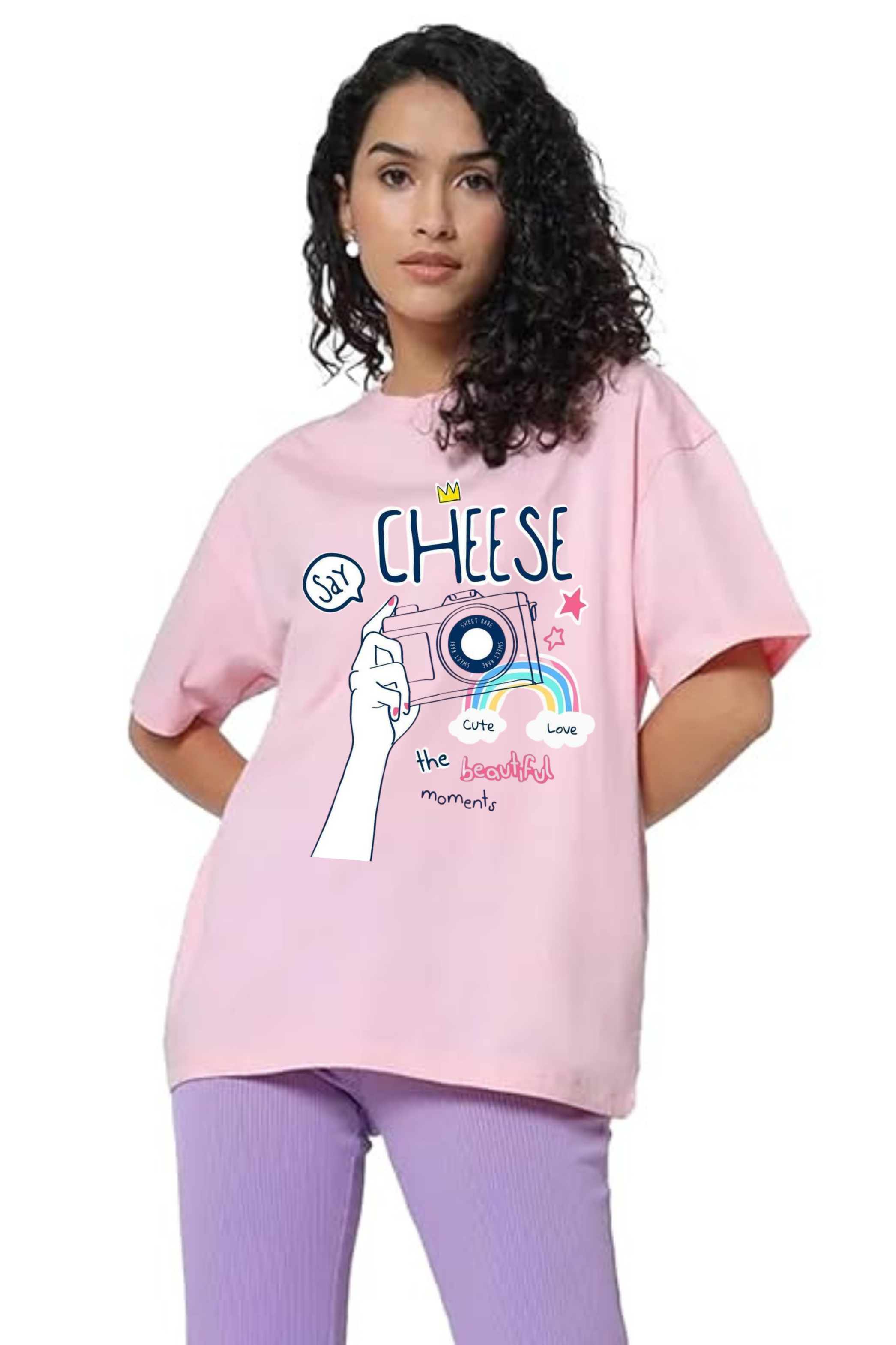 Cheese Graphic Printed Classic Oversized T-shirt For Women