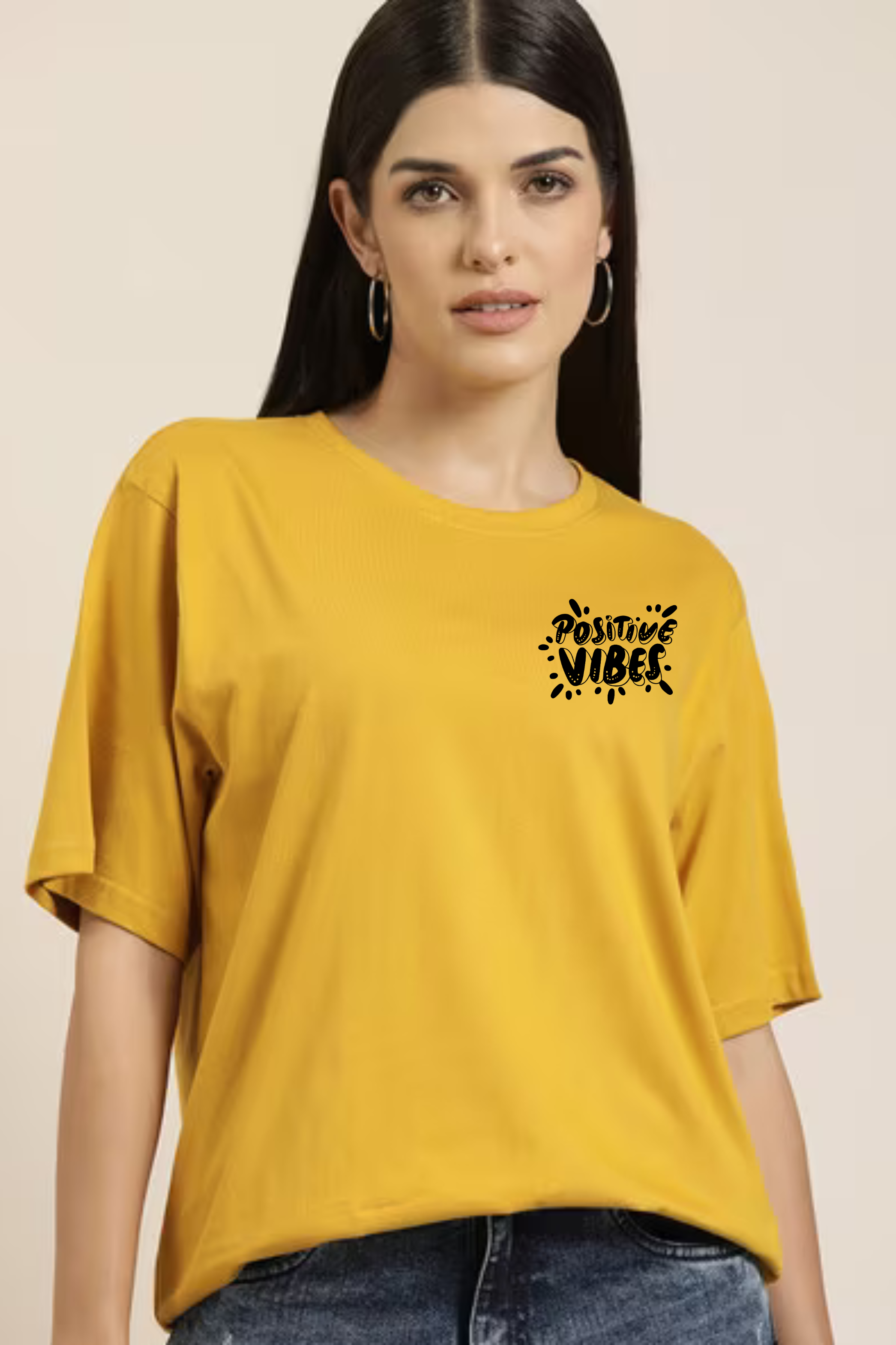 Positive Vibes Graphic Front And Back Printed Classic Oversized T-shirt for Women [240 GSM]