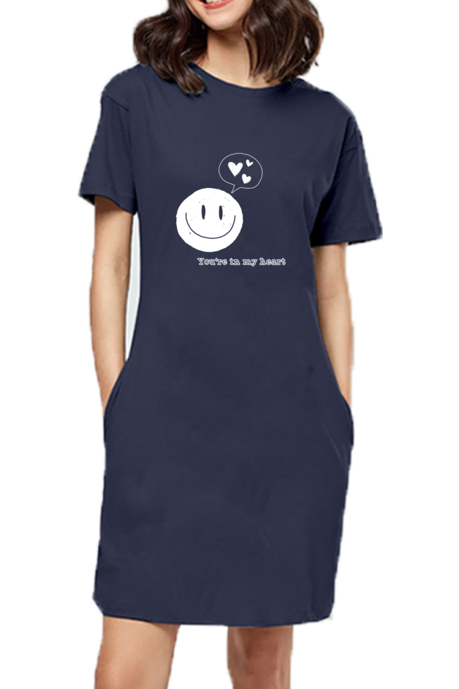 You Are In My Heart Printed T-Shirt Dress For Women