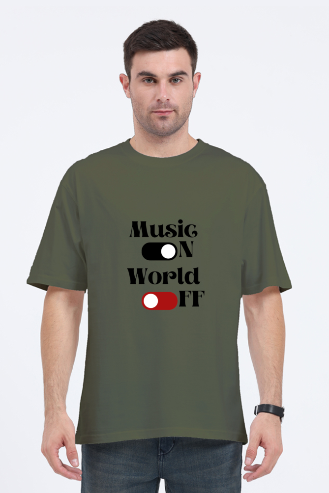 Music On World Off Graphic Printed Classic Oversized T-shirt for Men [240GSM]