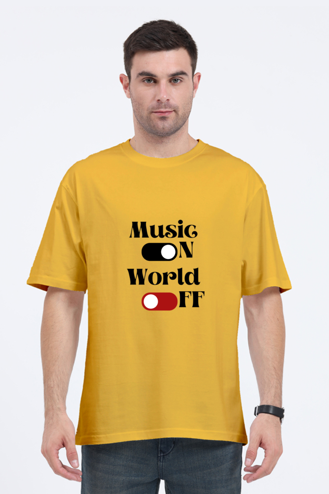 Music On World Off Graphic Printed Classic Oversized T-shirt for Men [240GSM]