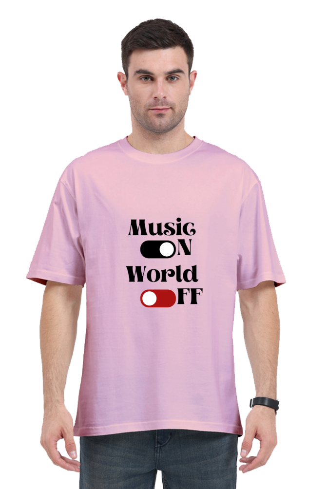 Music On World Off Graphic Printed Classic Oversized T-shirt for Men [240GSM]