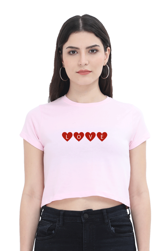 Love Heart Printed Crop Top For Women