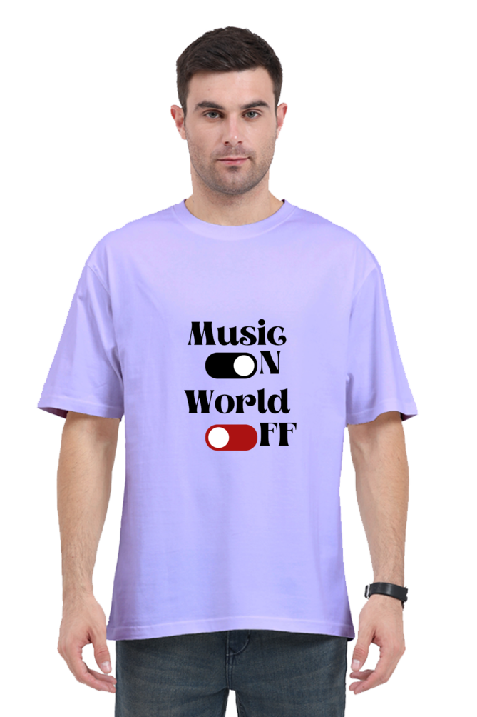 Music On World Off Graphic Printed Classic Oversized T-shirt for Men [240GSM]