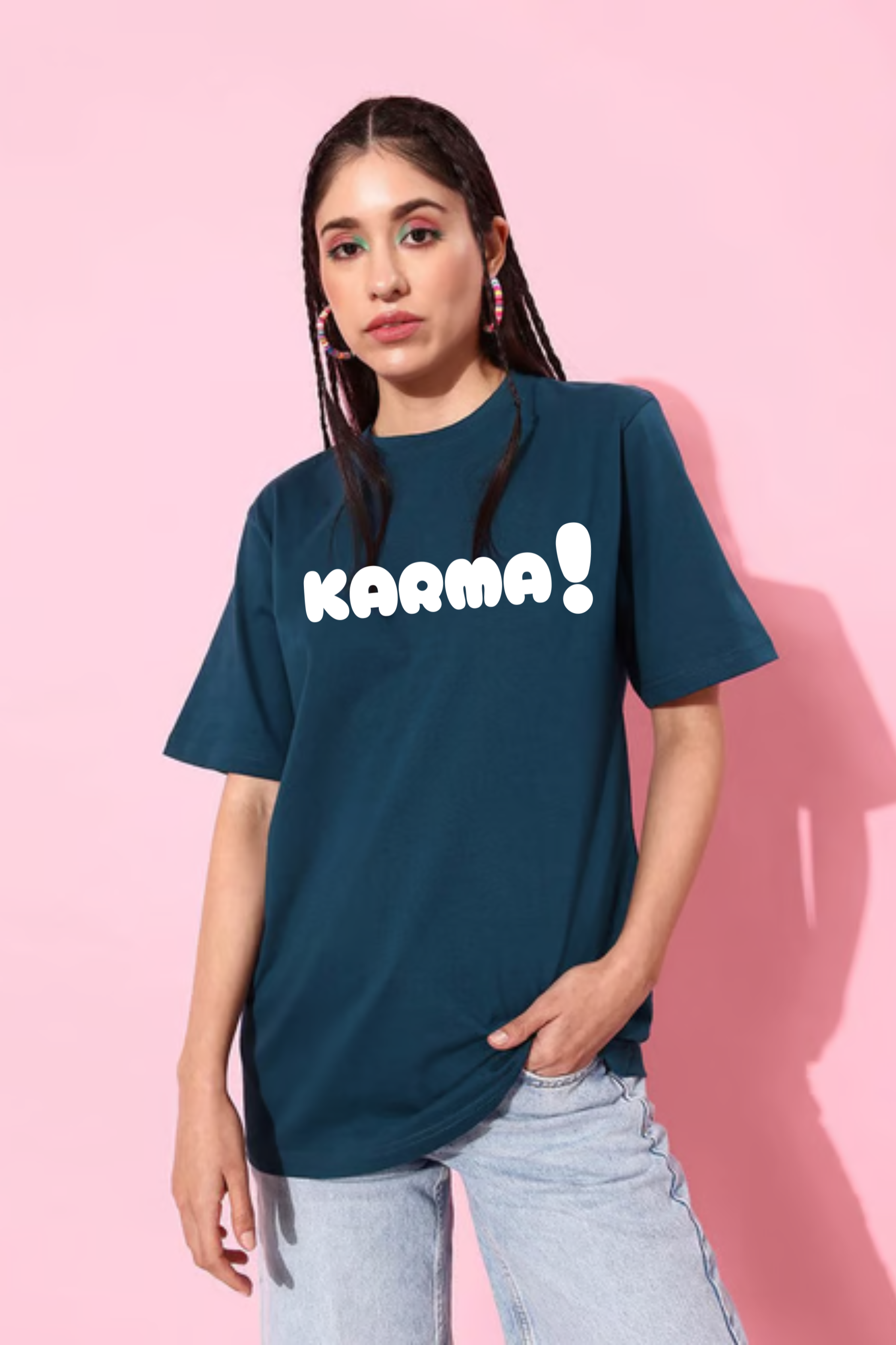 Karma Graphic Printed Classic Oversized T-shirt For Women 240GSM]