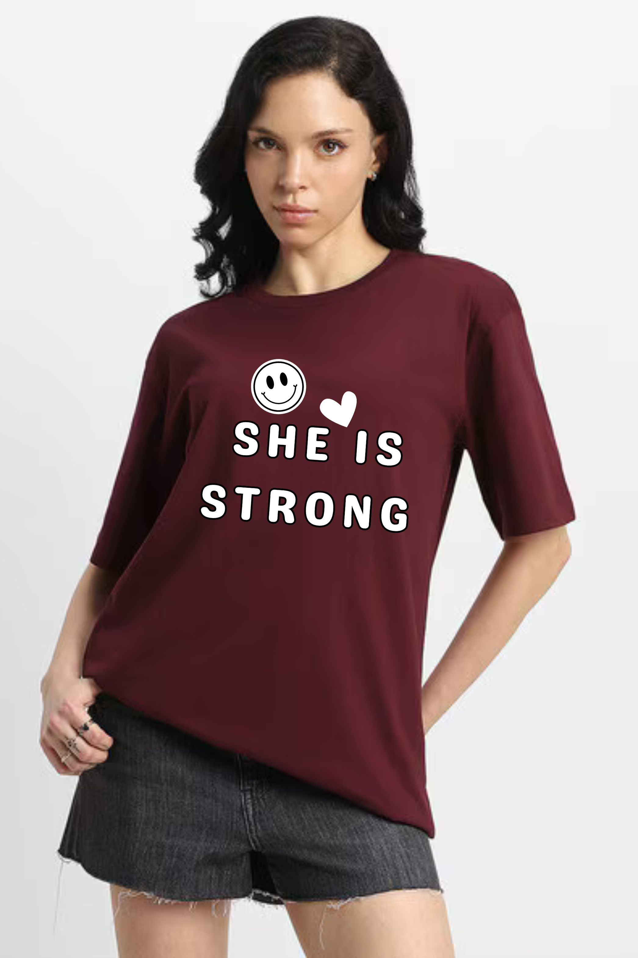 She Is Strong Graphic Printed Classic Oversized T-shirt For Women 240GSM]