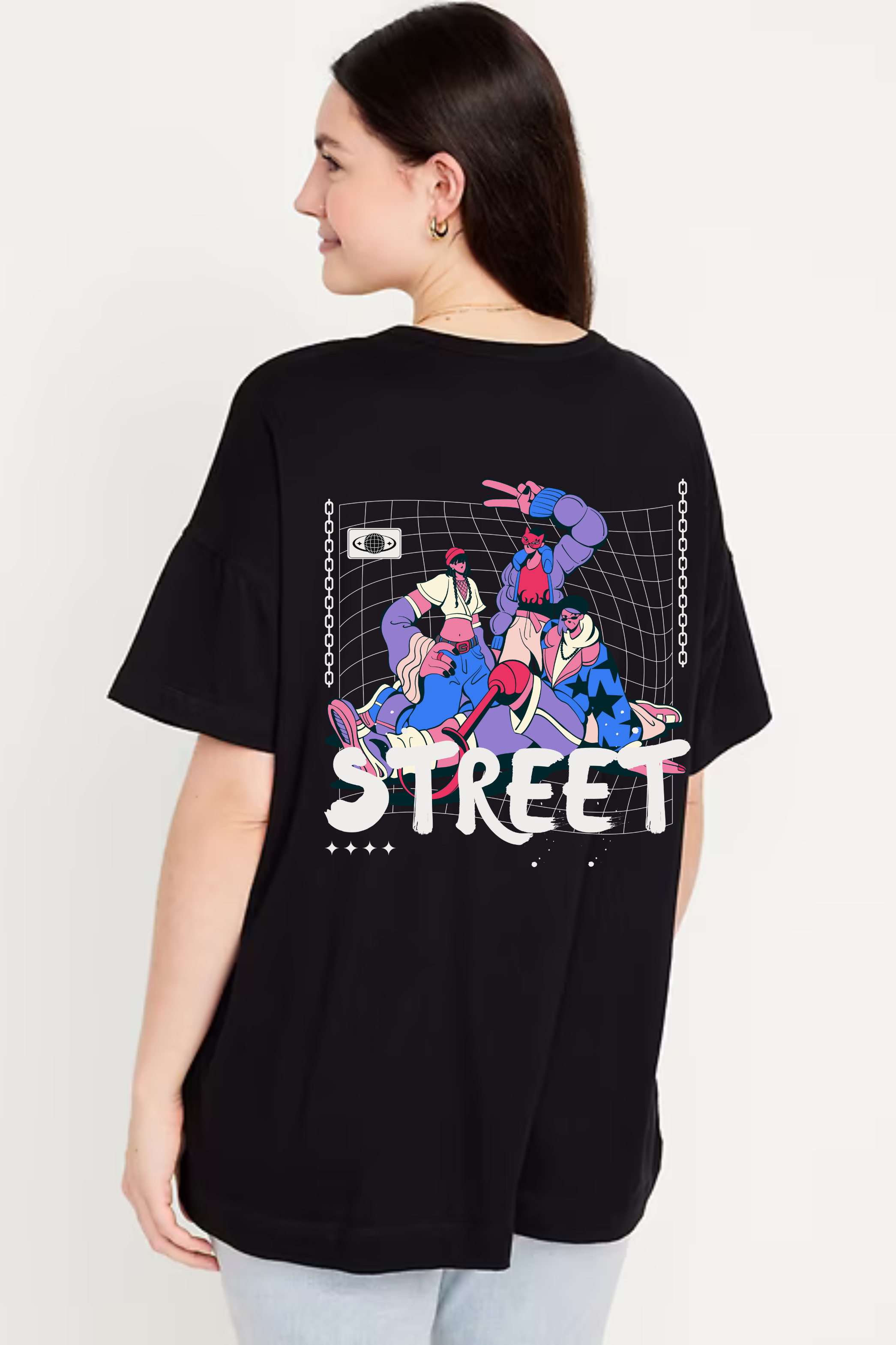 Korean Street Graphic Front And Back Printed Classic Oversized T-shirt for Women [240GSM]