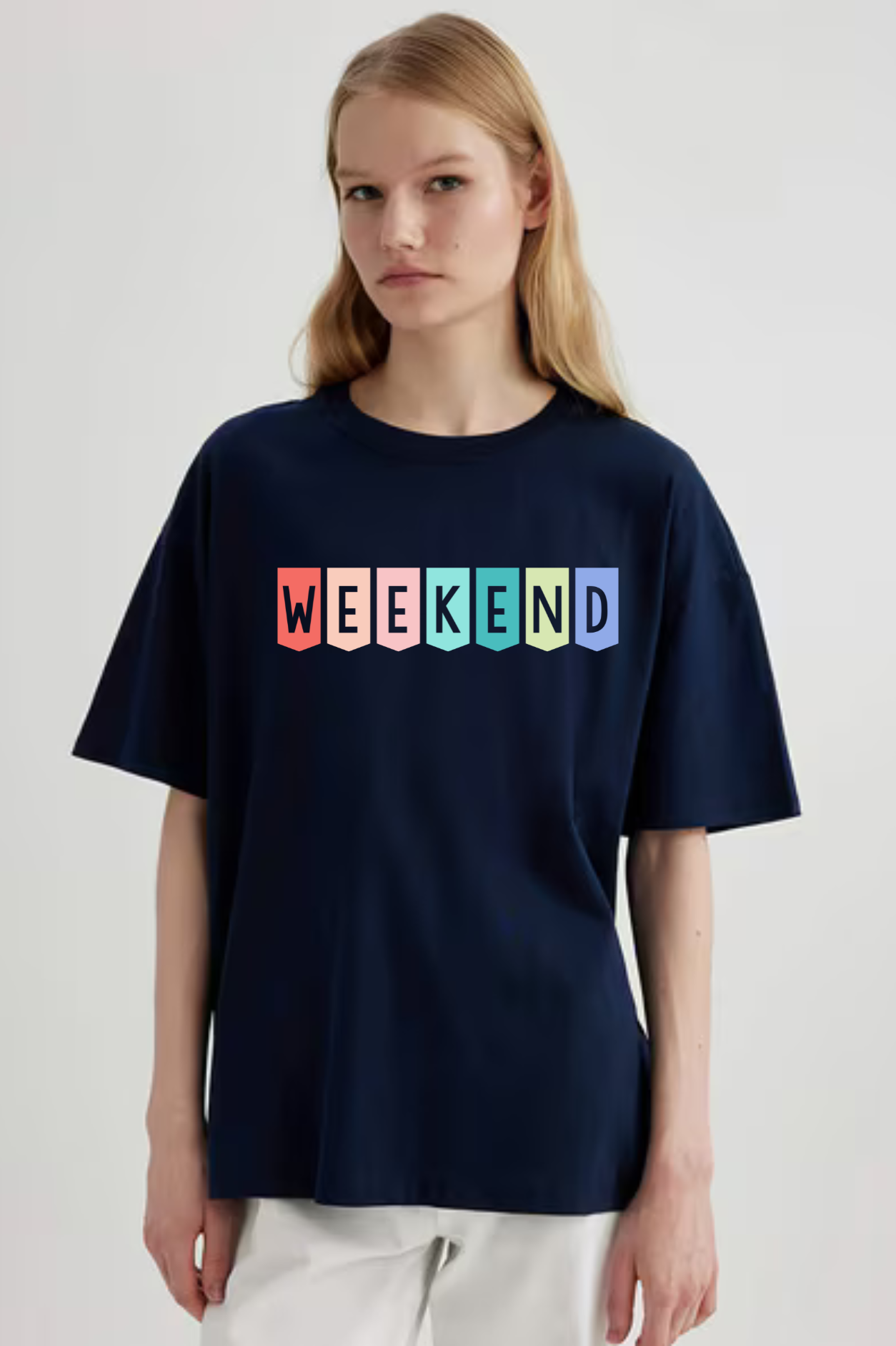 Weekend Graphic Printed Classic Oversized T-shirt For Women [240GSM]
