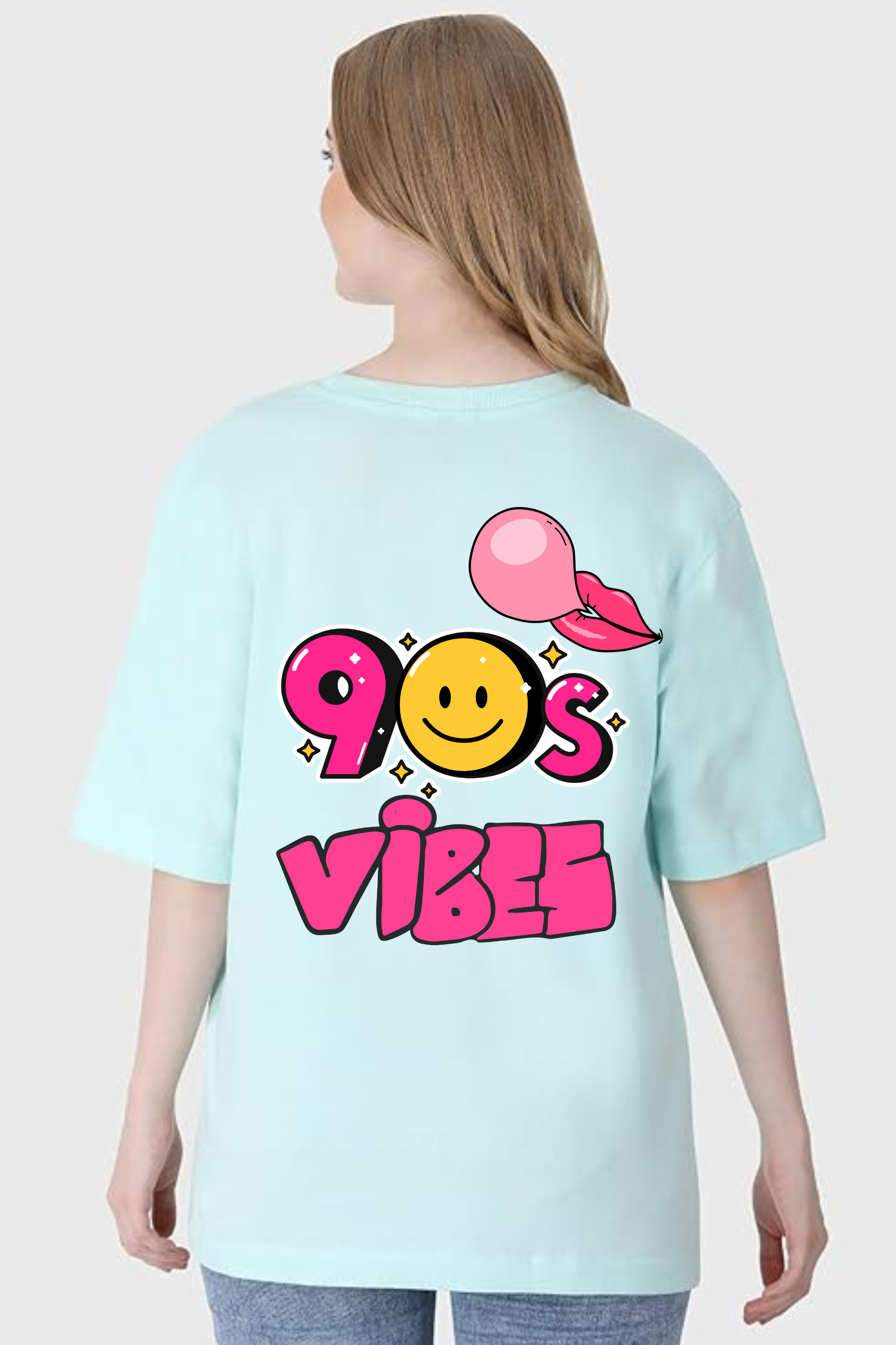 90's Vibes Classic Oversized Front and Back  Graphic Printed T-shirt for Women[240GSM]