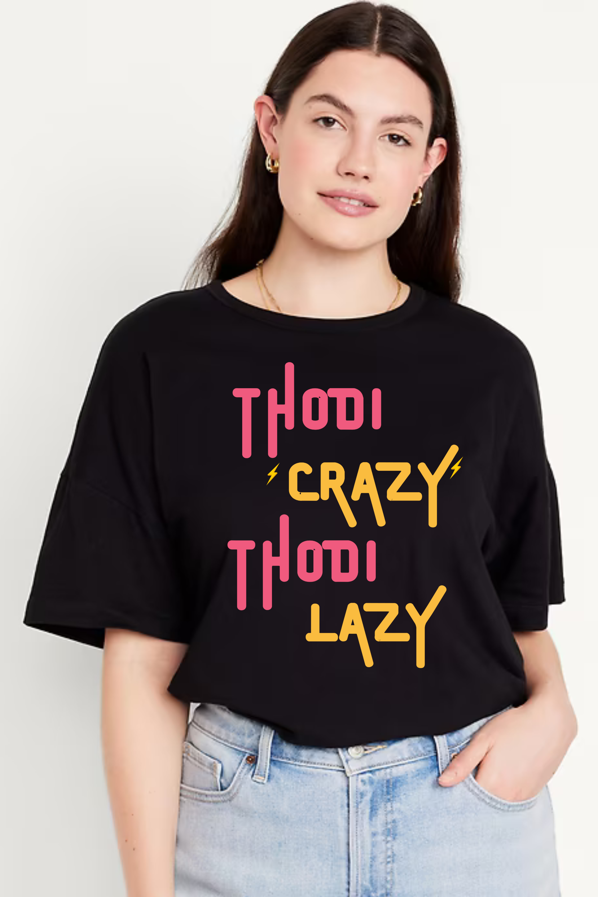 Thodi Crazy Thodi  Lazy Graphic Printed Classic Oversized T-shirt For Women [240GSM]