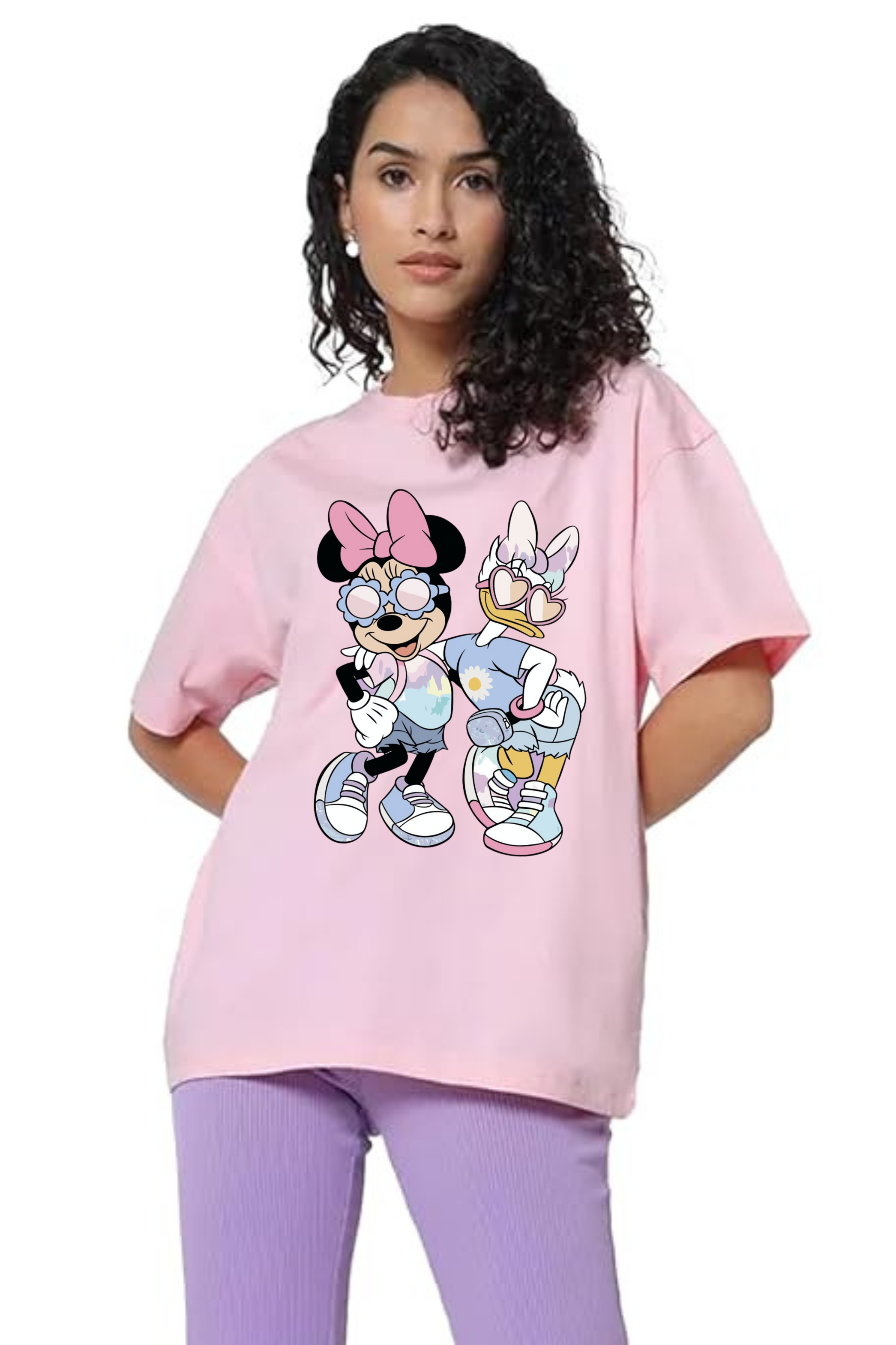 Minni & Daisy Graphic Printed Classic Oversized T-shirt For Women 240GSM]