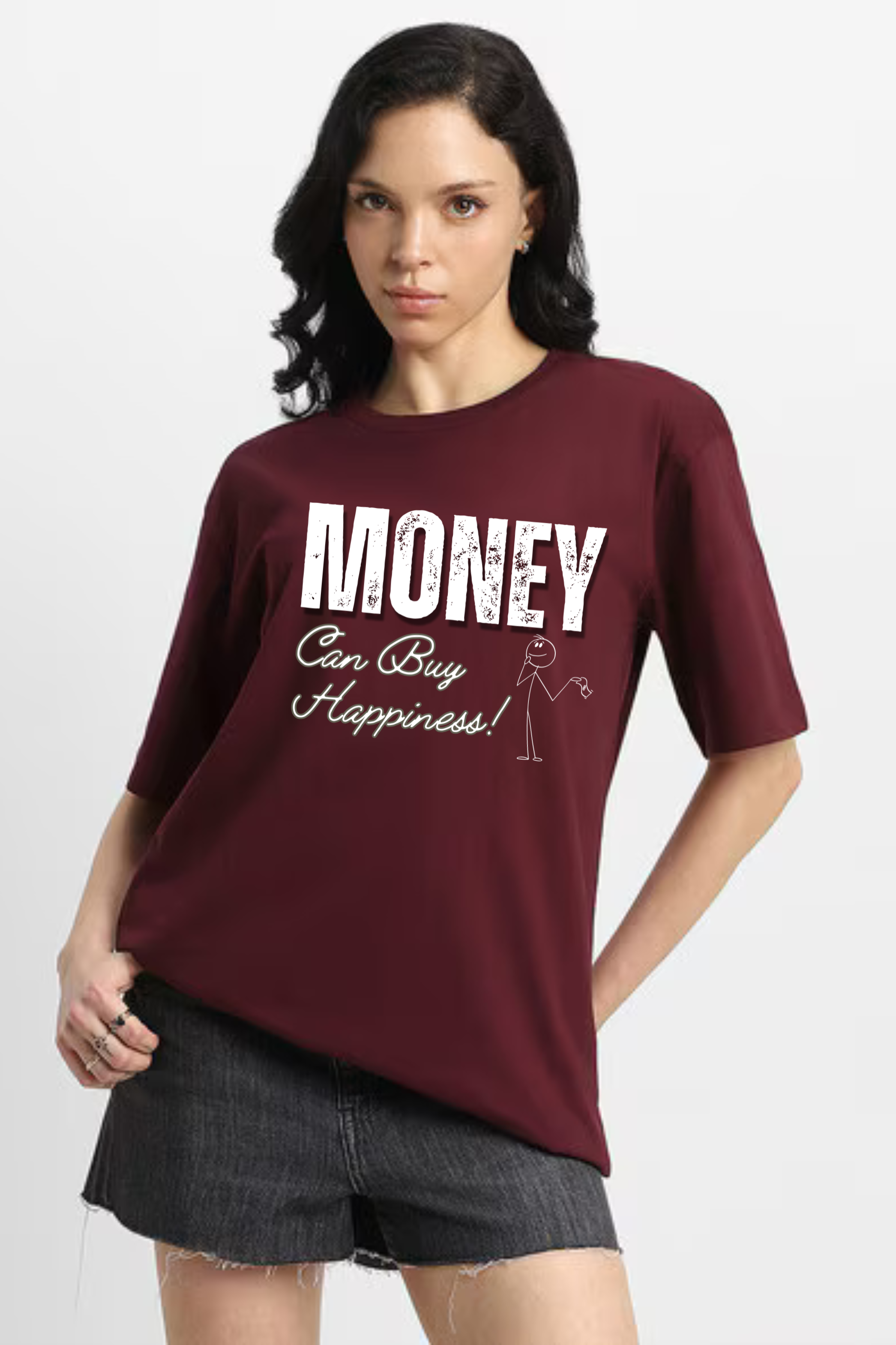 Unisex Money Can Buy Happiness Graphic Printed T-shirt For Men & Women [ 240 GSM ]