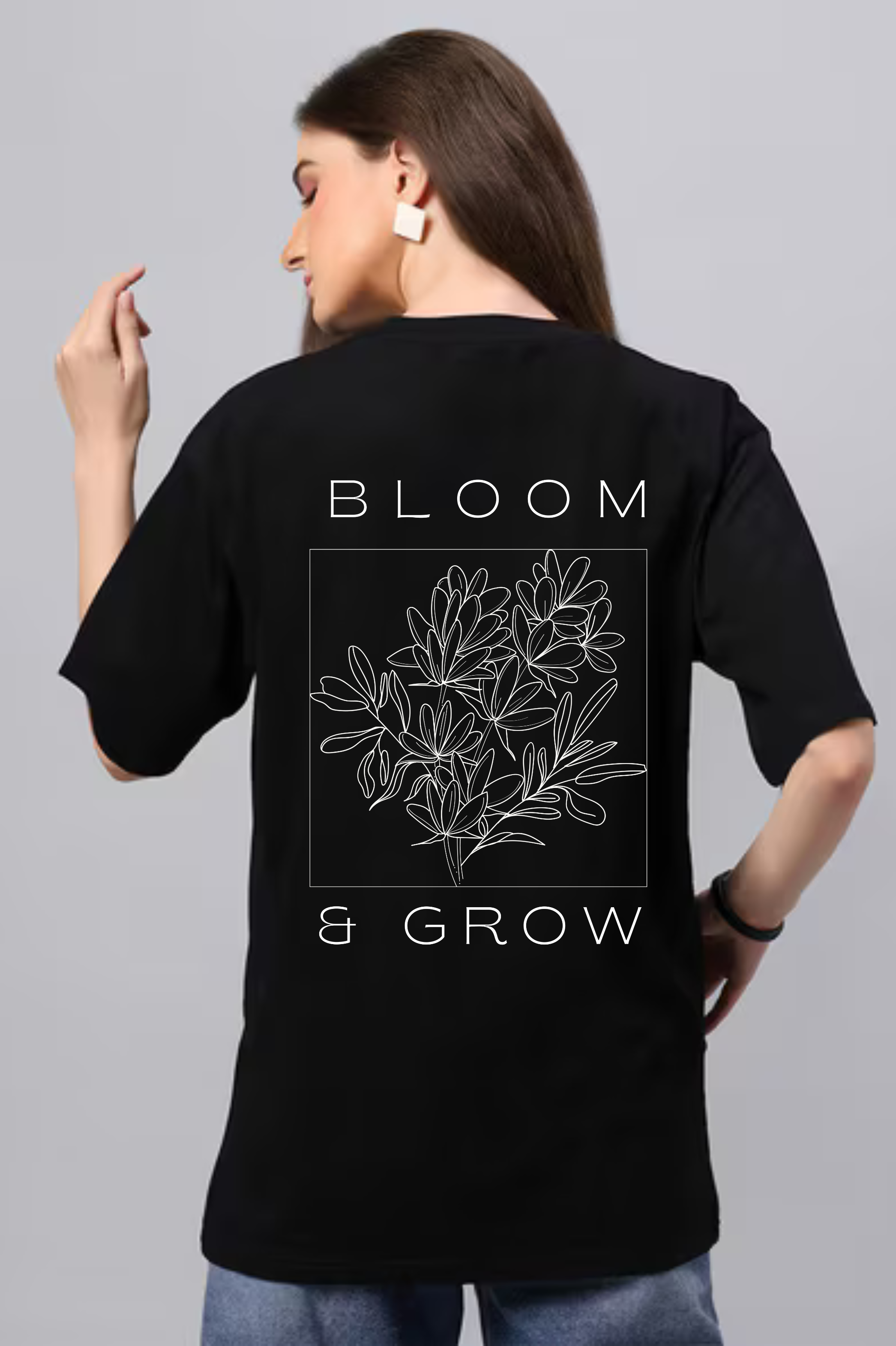Bloom And Grow Classic Oversized Front and Back  Graphic Printed T-shirt for Women[240GSM]