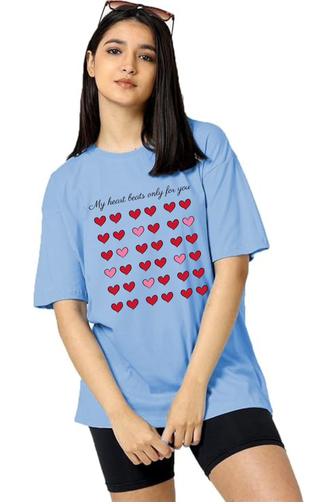 My Heart Beats Only For You Graphic Printed Classic Oversized T-shirt For Women [240GSM]