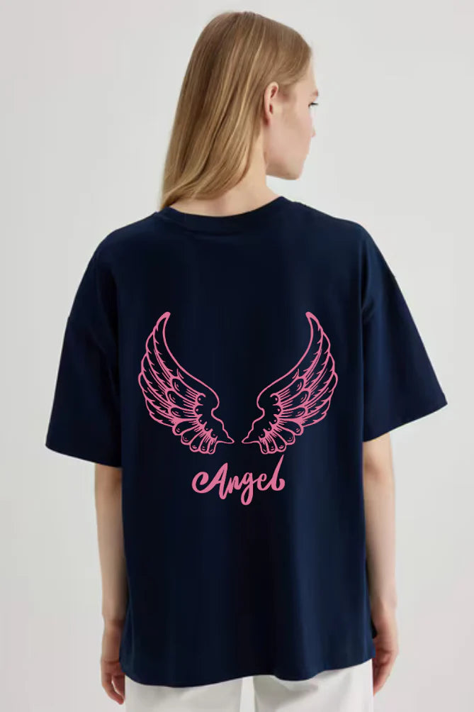 Angel Graphic Front And Back Printed Classic Oversized T-shirt for Women [240 GSM]