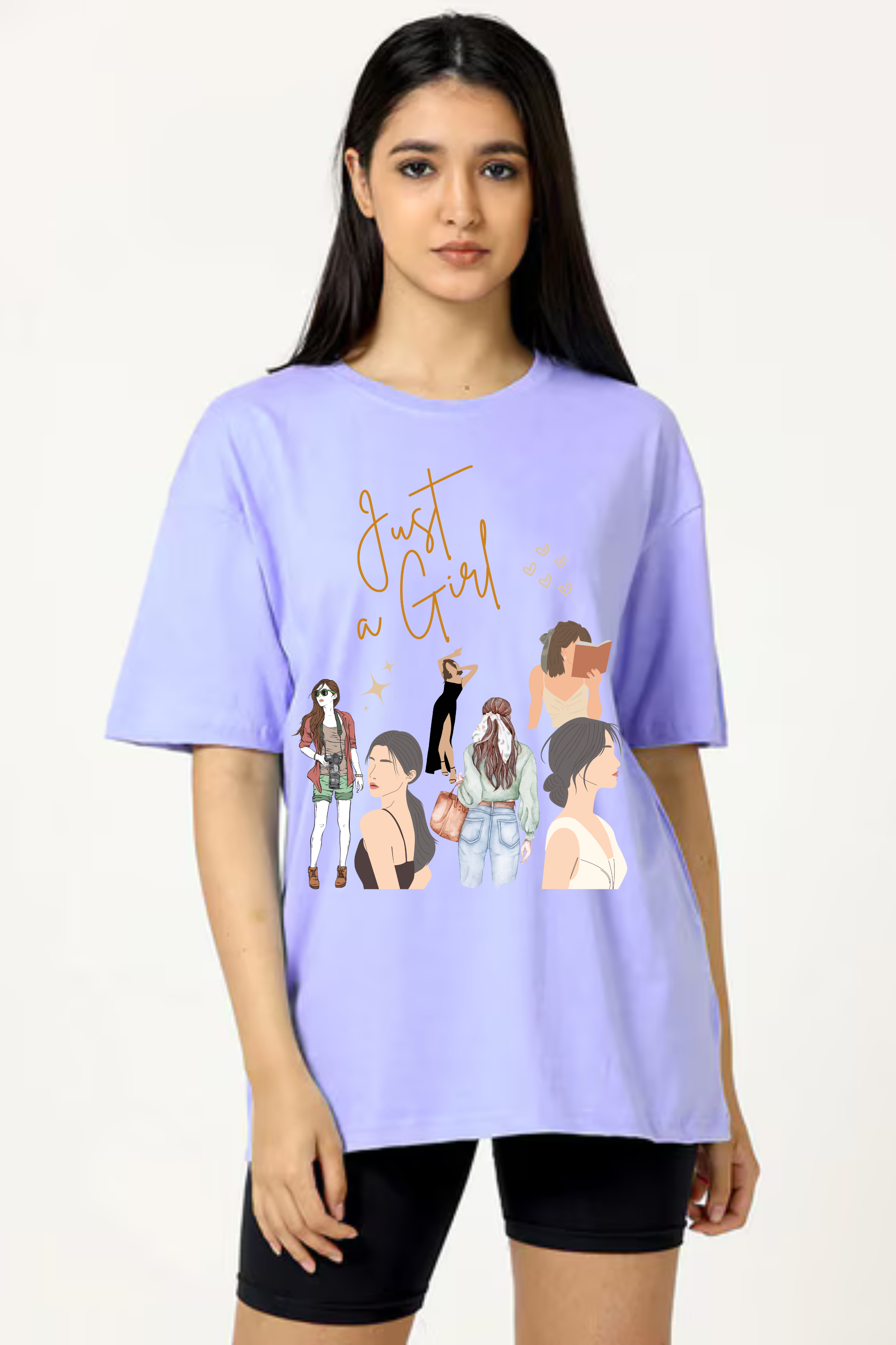 Just a Girl Classic Oversized Graphic Printed T-shirt for Women [240GSM]