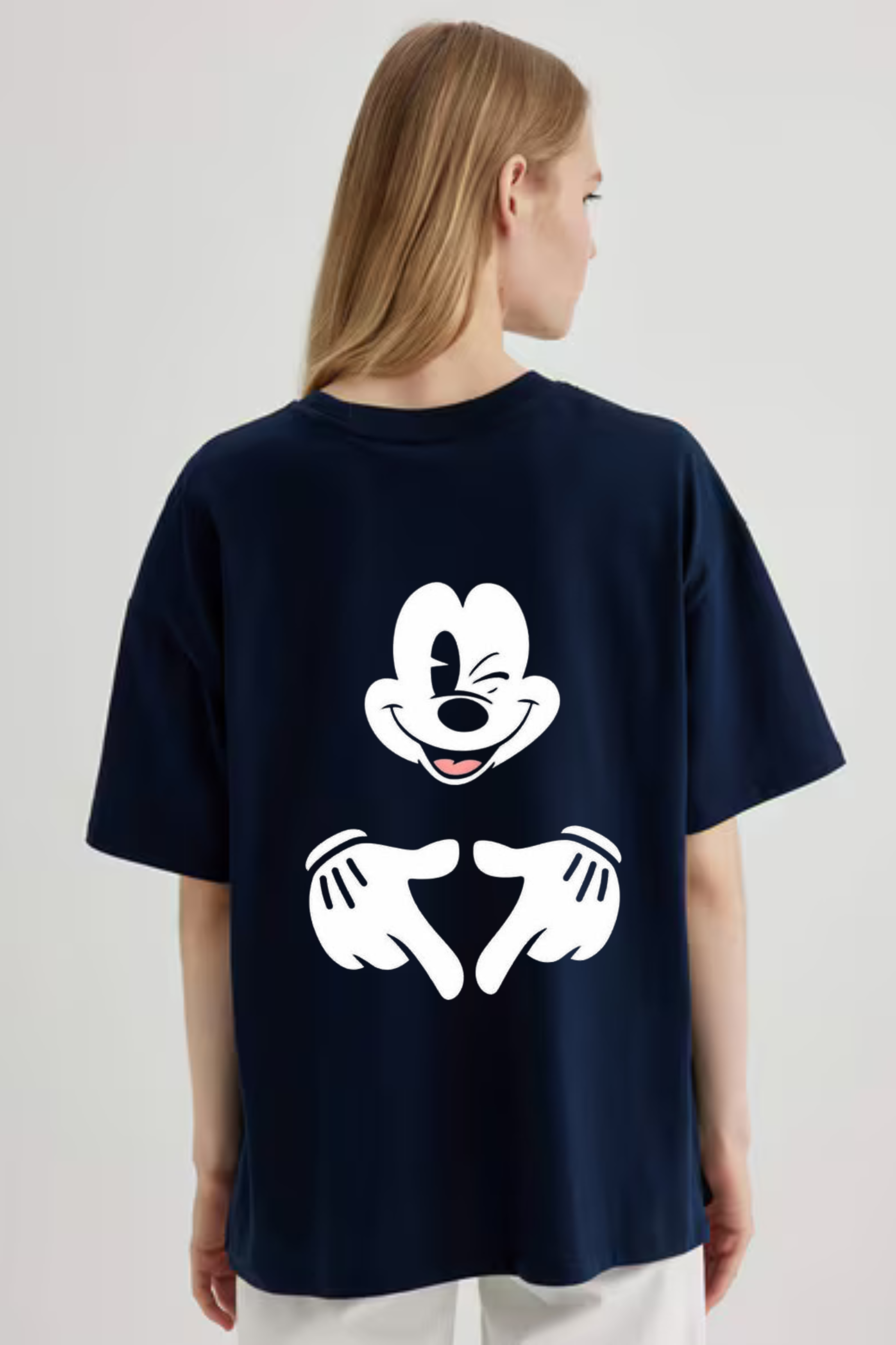 Micky Graphic Printed Front And Back Classic Oversized T-shirt for Women [240GSM]
