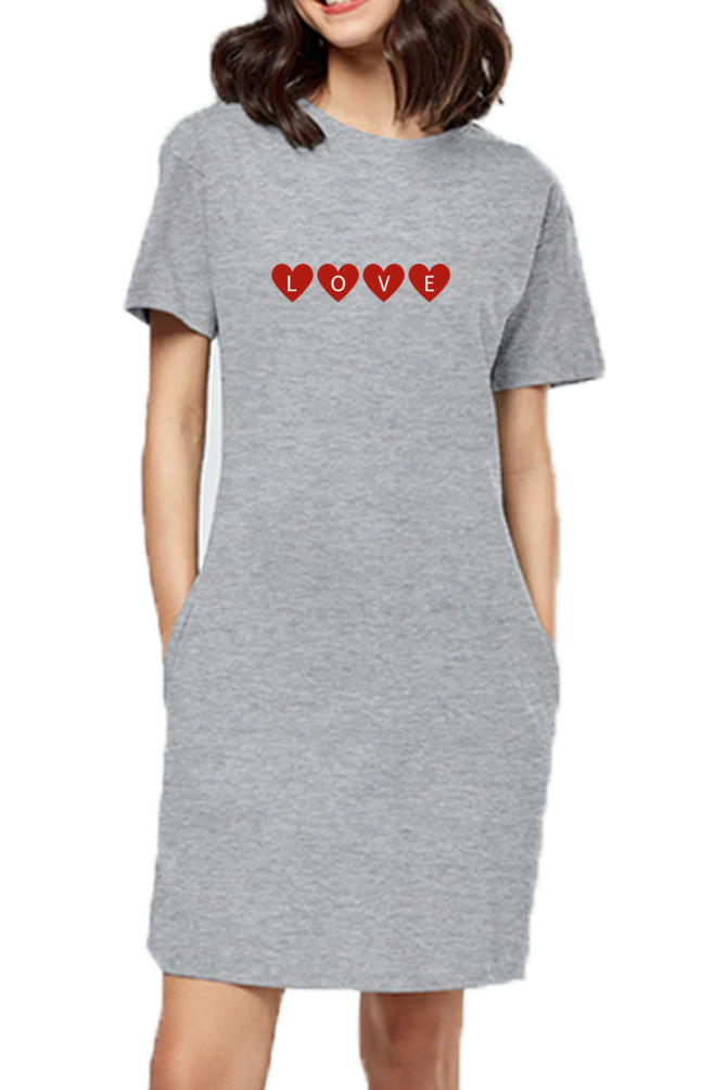 Love Heart Printed T-Shirt Dress For Women
