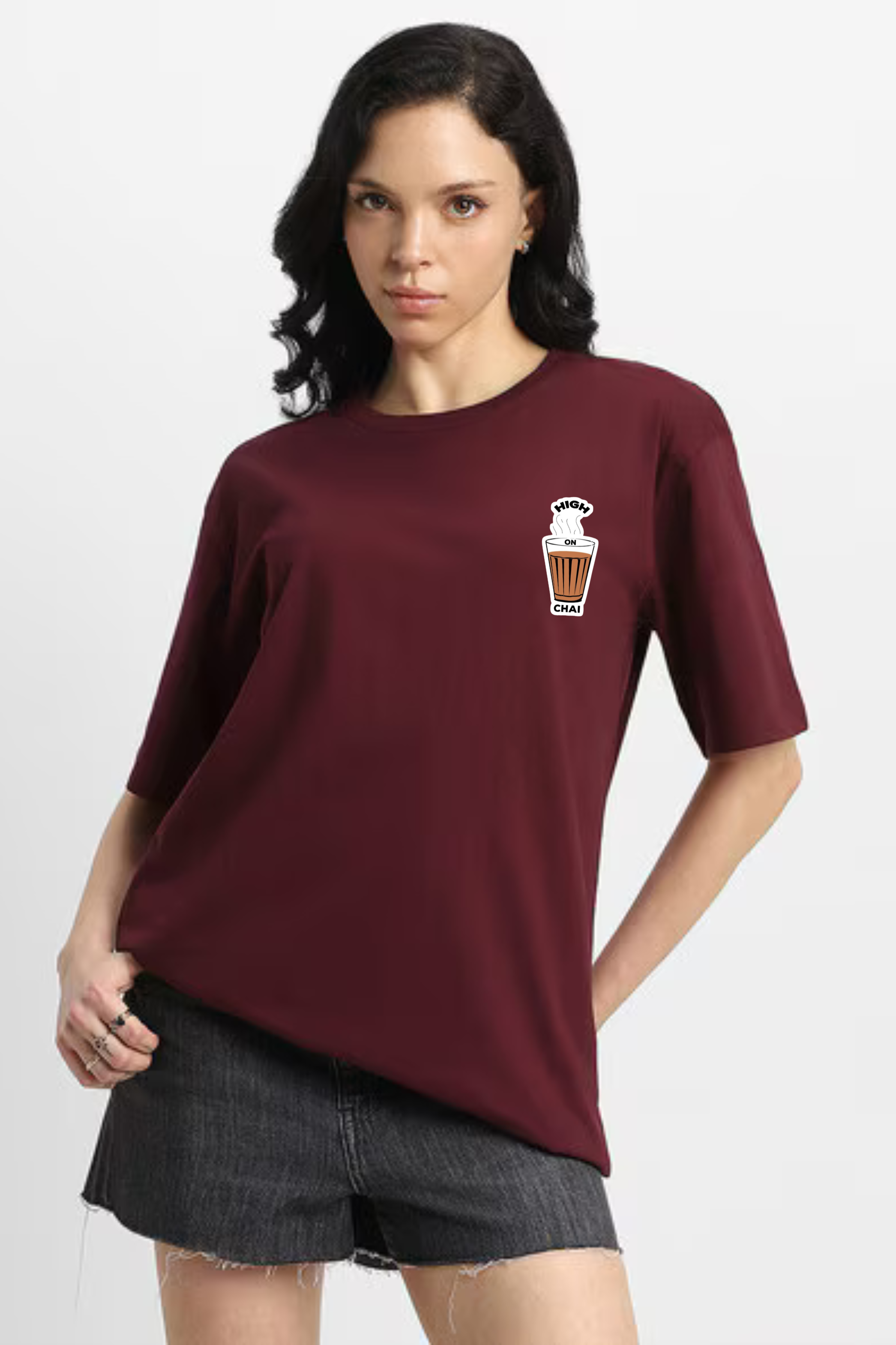High On Chai Graphic Printed Classic Oversized T-shirt For Women [240GSM]