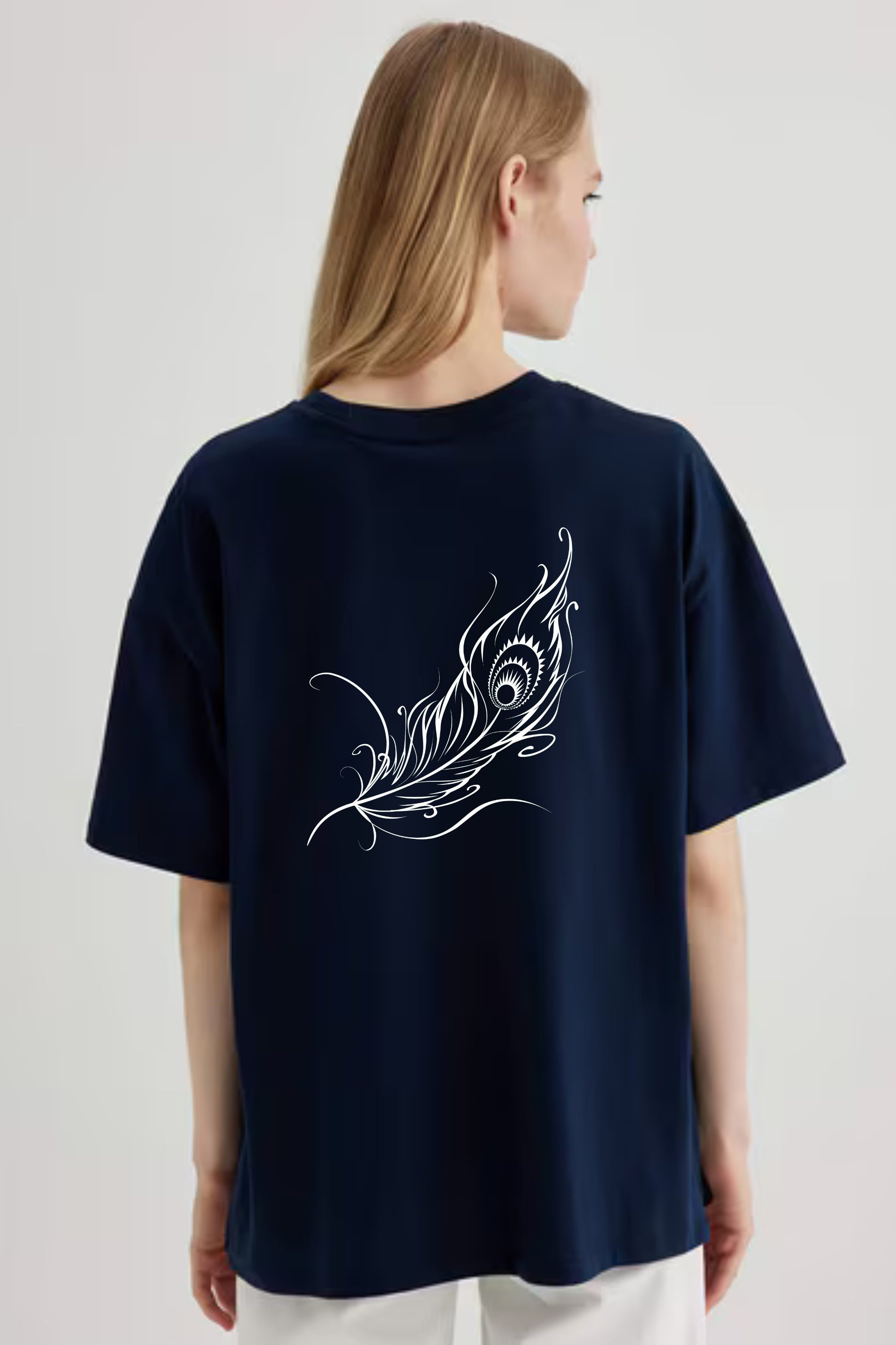 Krishna Sada Sahayte Front And Back Graphic Printed Oversized Standard T-shirt for Women [180 GSM]