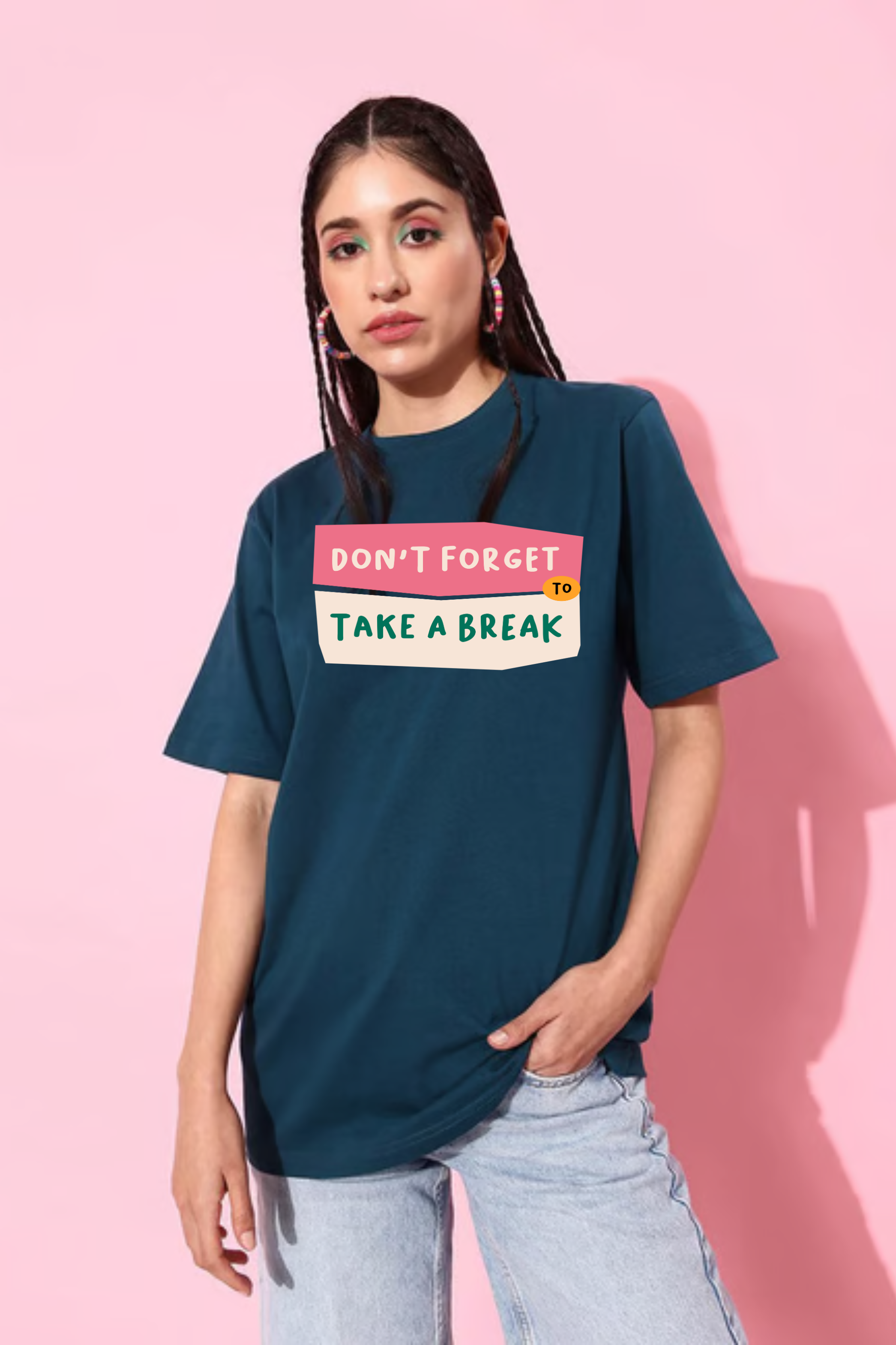 Don't Forget To Take Break Graphic Printed Classic Oversized T-shirt For Women [240GSM]