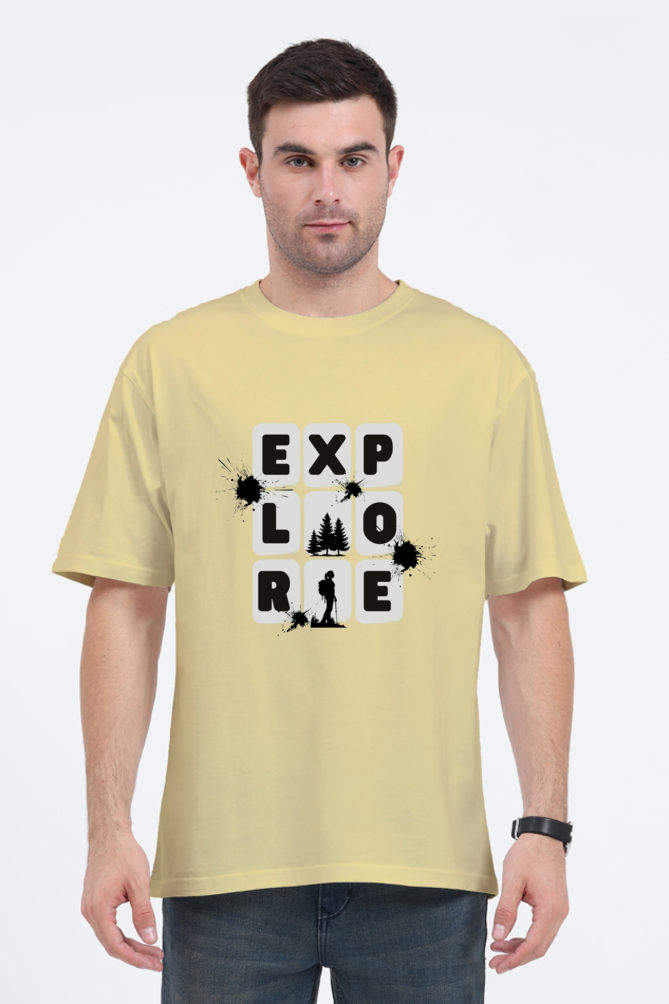 Explore Graphic Printed Standard Oversized T-shirt for Men [180 GSM]