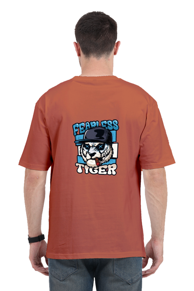 Fearless Tiger Graphic Front And Back Printed Classic  Oversized T-shirt for Men [240 GSM]