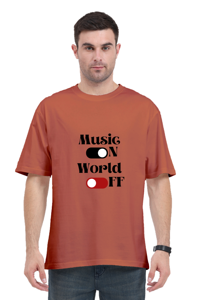 Music On World Off Graphic Printed Classic Oversized T-shirt for Men [240GSM]