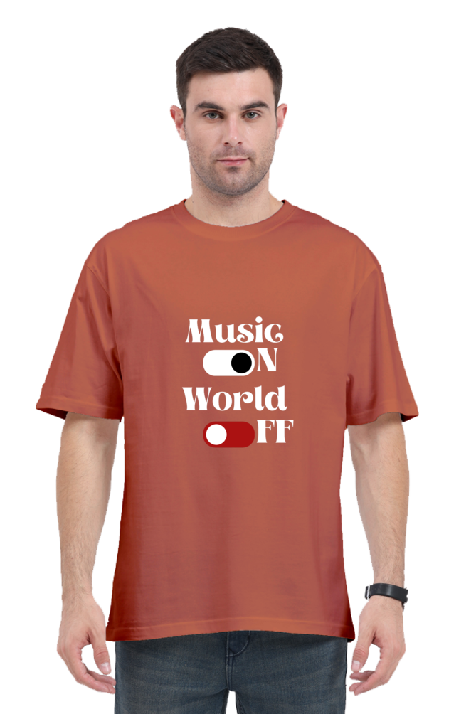 Music On World Off Graphic Printed Classic Oversized T-shirt for Men [240GSM]