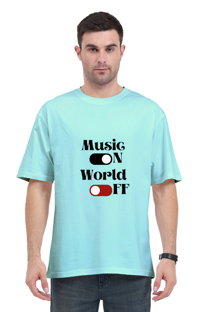 Music On World Off Graphic Printed Classic Oversized T-shirt for Men [240GSM]