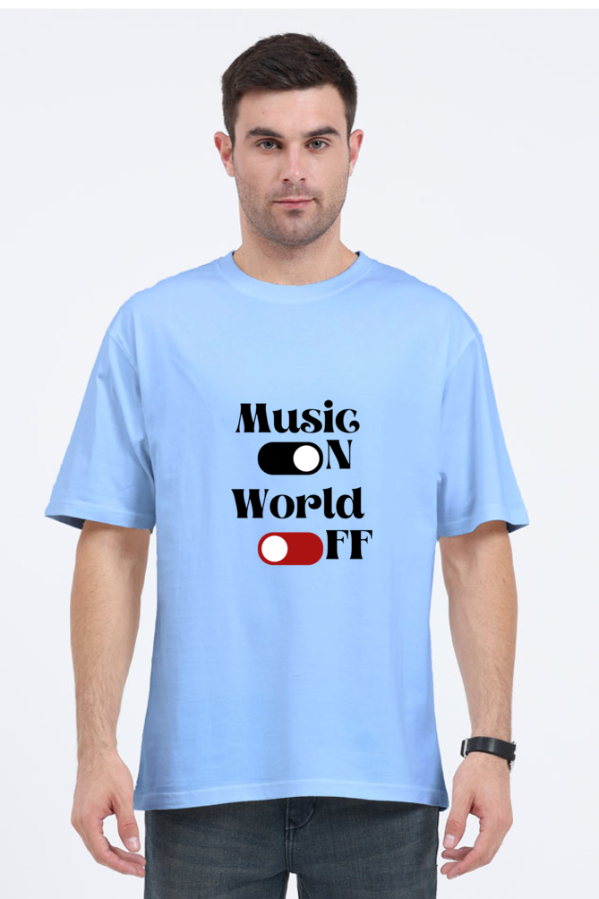 Music On World Off Graphic Printed Classic Oversized T-shirt for Men [240GSM]