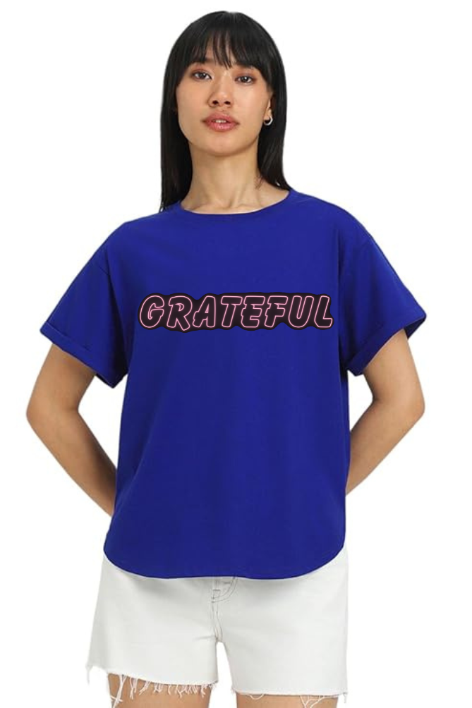 Grateful Graphic Printed Classic Oversized T-shirt for Women [240 GSM]