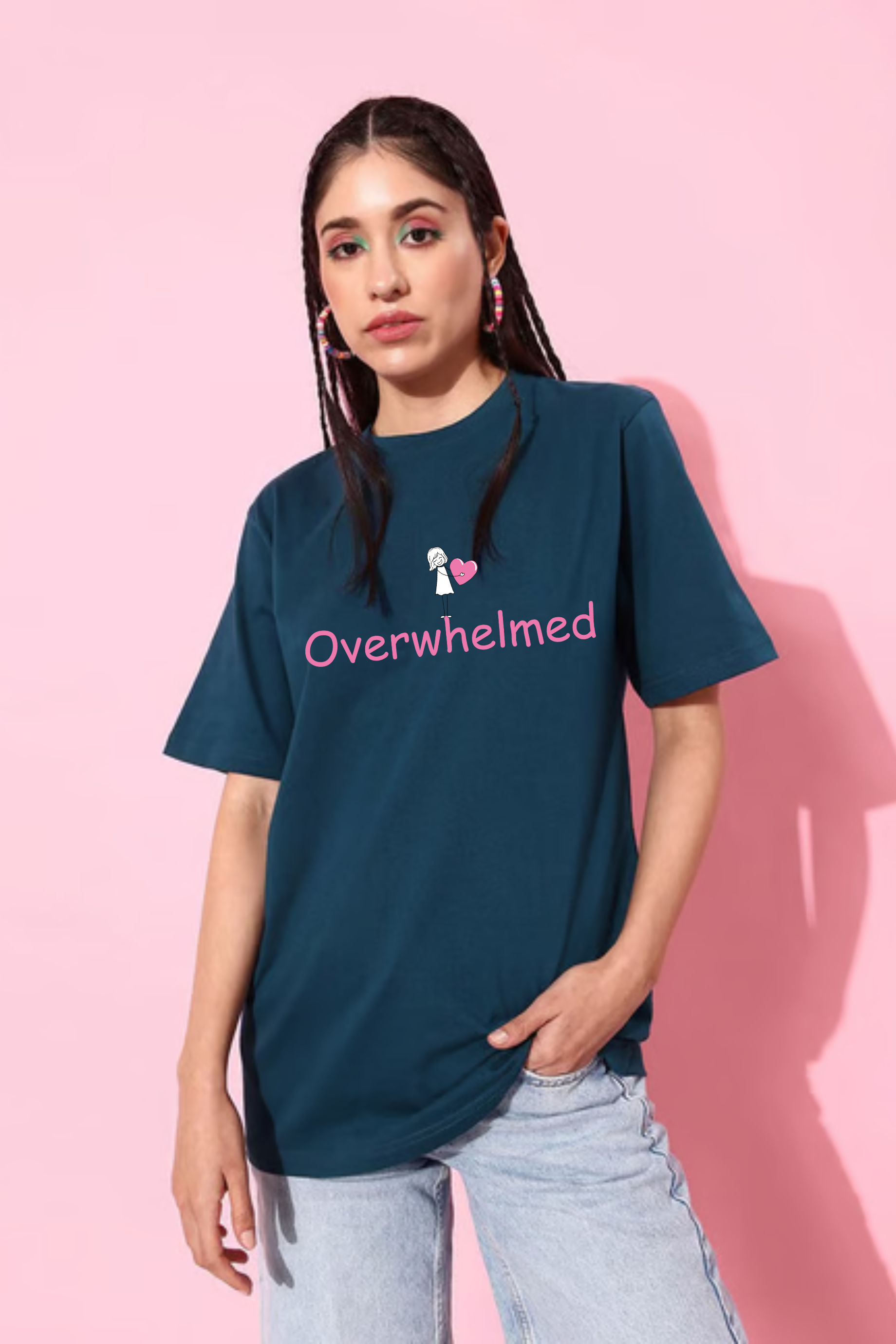 Overwhelmed Graphic Printed Classic Oversized T-shirt For Women [240GSM]