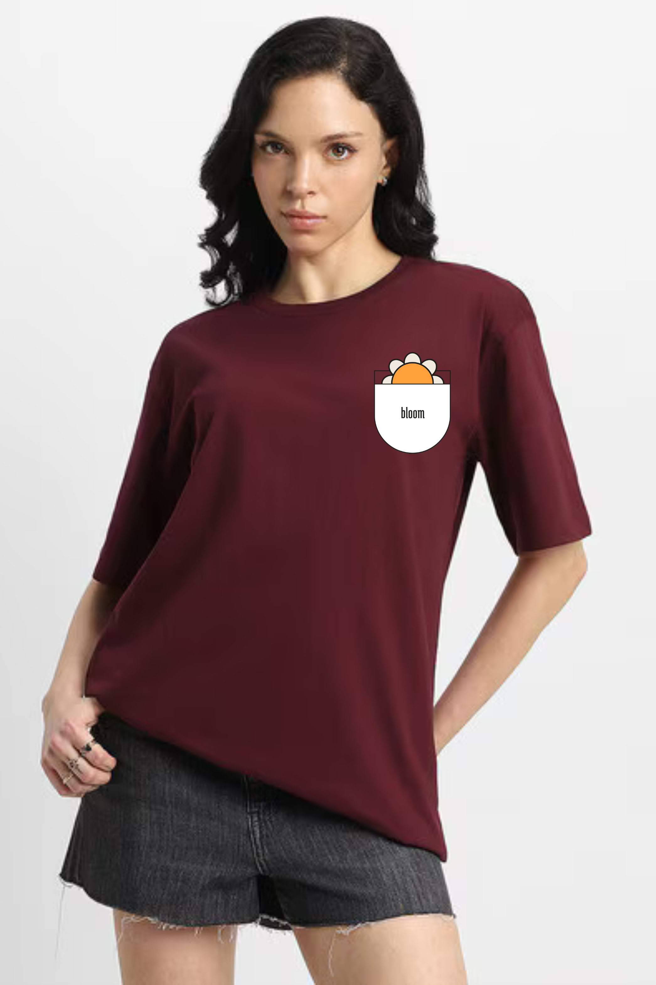Bloom And Grow Classic Oversized Front and Back  Graphic Printed T-shirt for Women[240GSM]