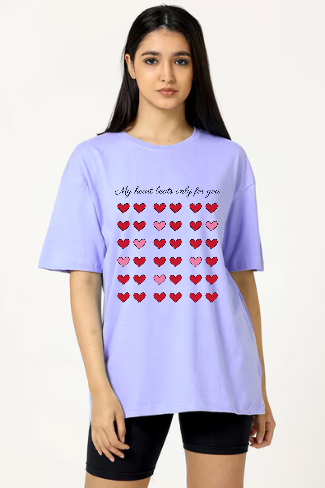 My Heart Beats Only For You Graphic Printed Classic Oversized T-shirt For Women [240GSM]