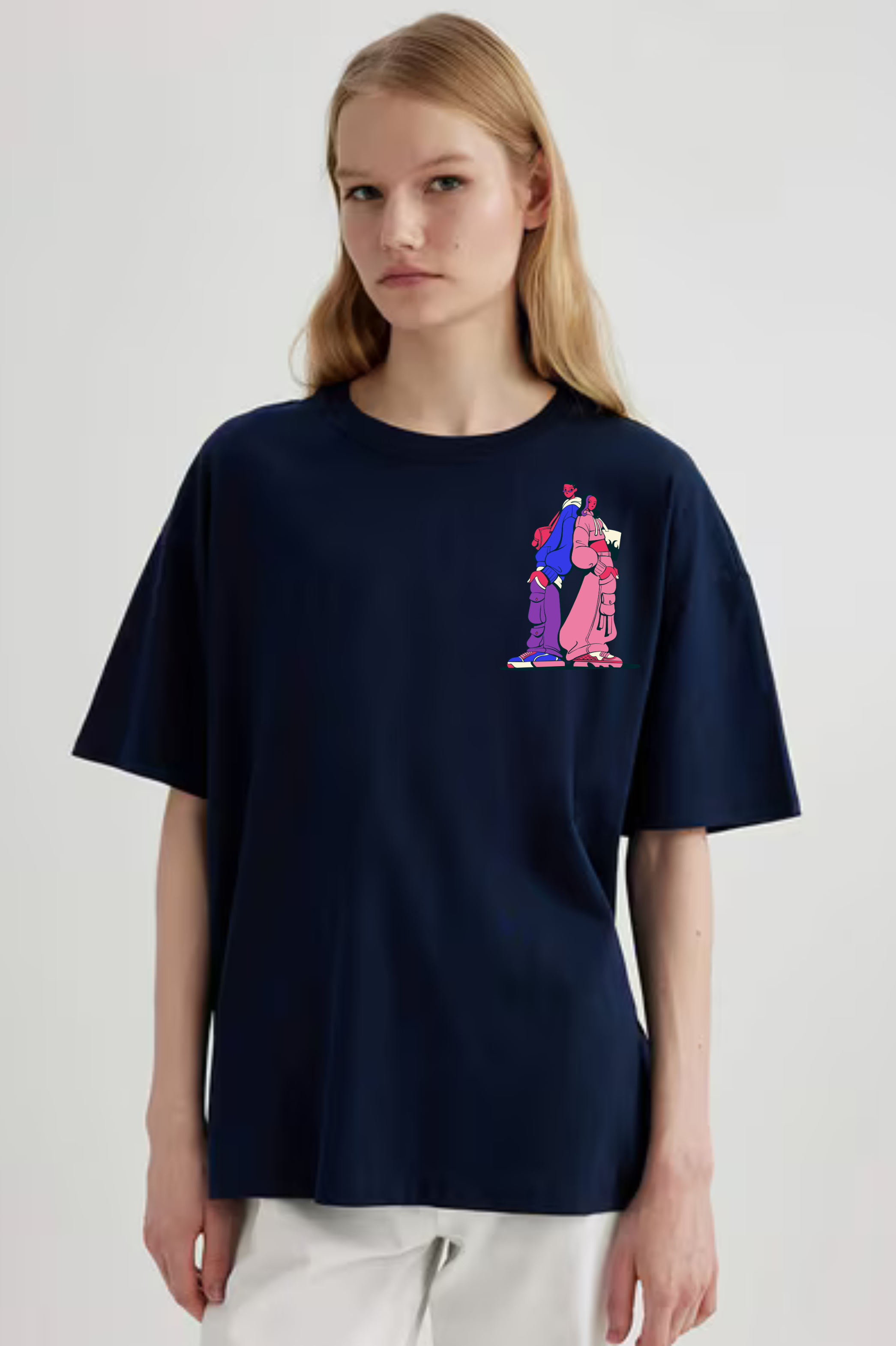 Korean Street Graphic Front And Back Printed Classic Oversized T-shirt for Women [240GSM]