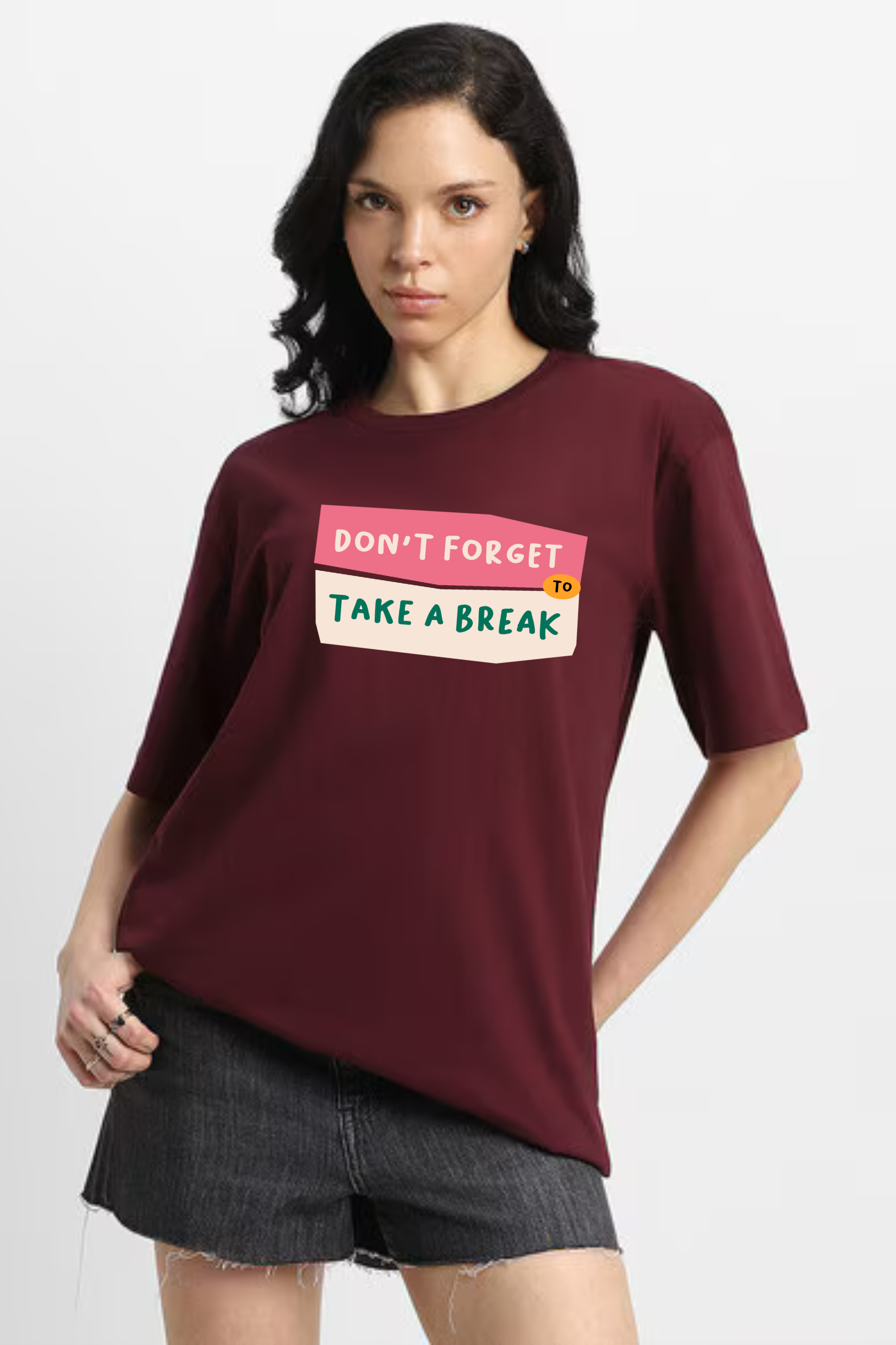 Don't Forget To Take Break Graphic Printed Classic Oversized T-shirt For Women [240GSM]