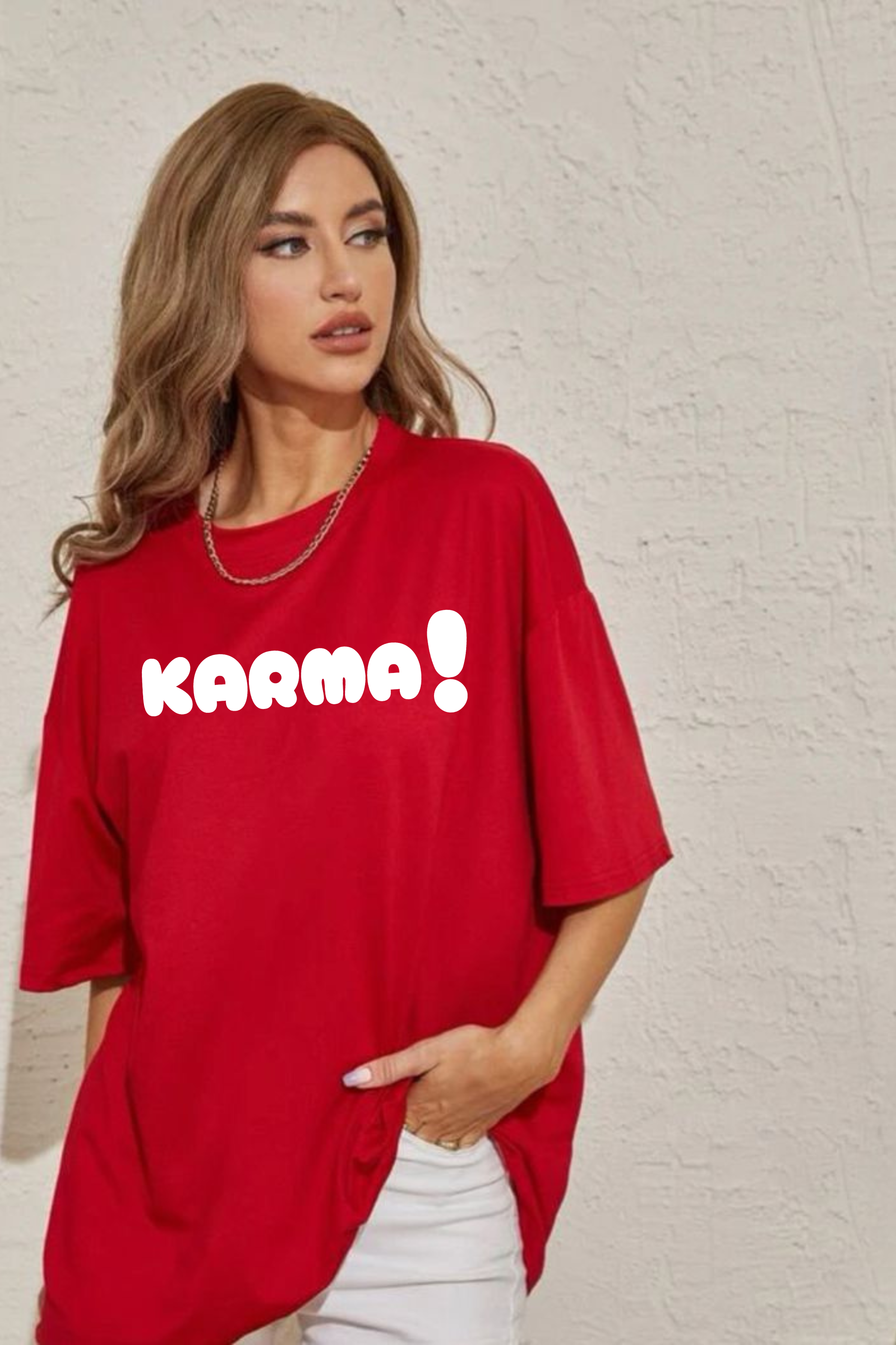 Karma Graphic Printed Classic Oversized T-shirt For Women 240GSM]