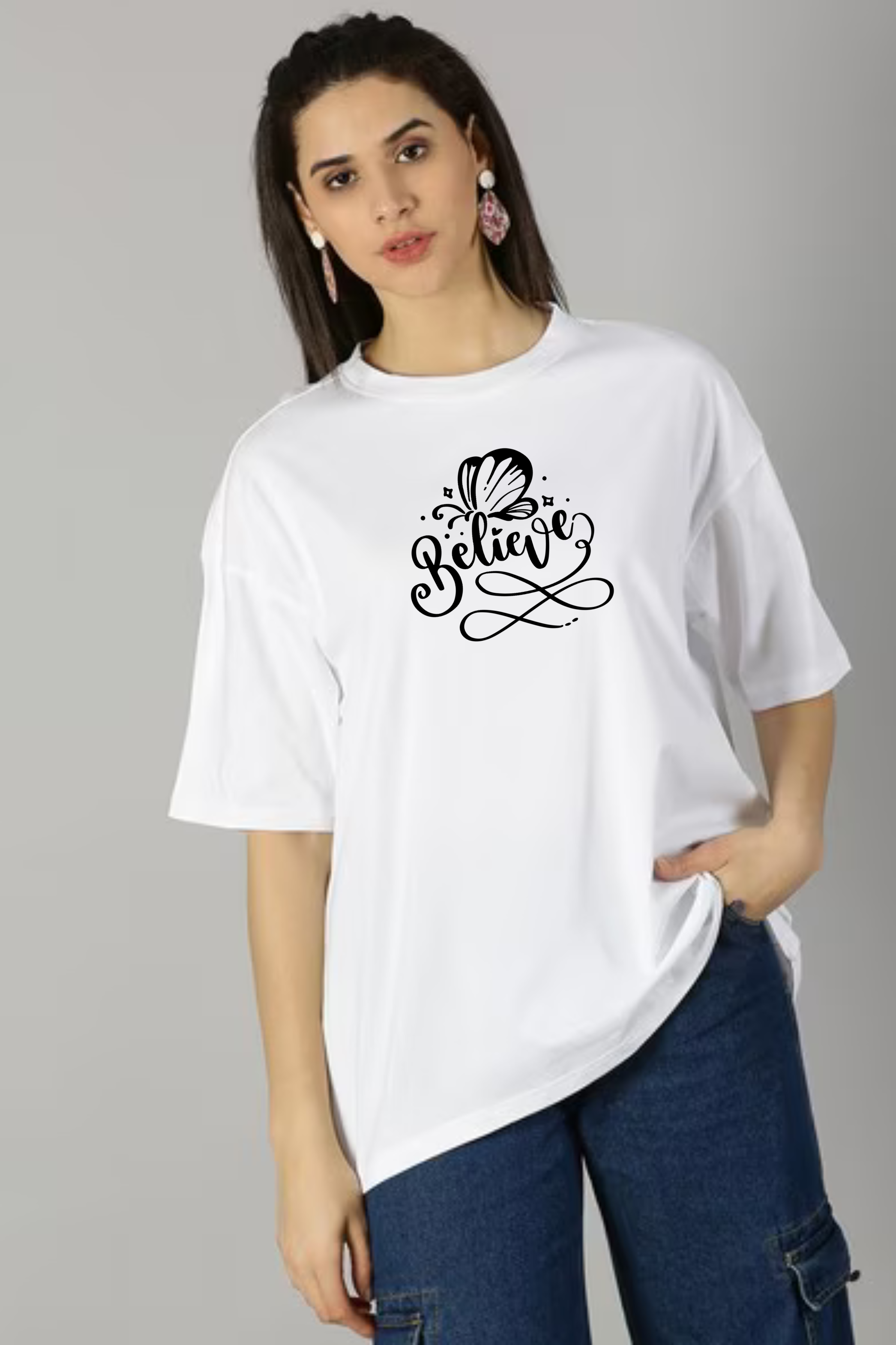 Believe Graphic Printed Classic Oversized T-shirt For Women [240GSM]