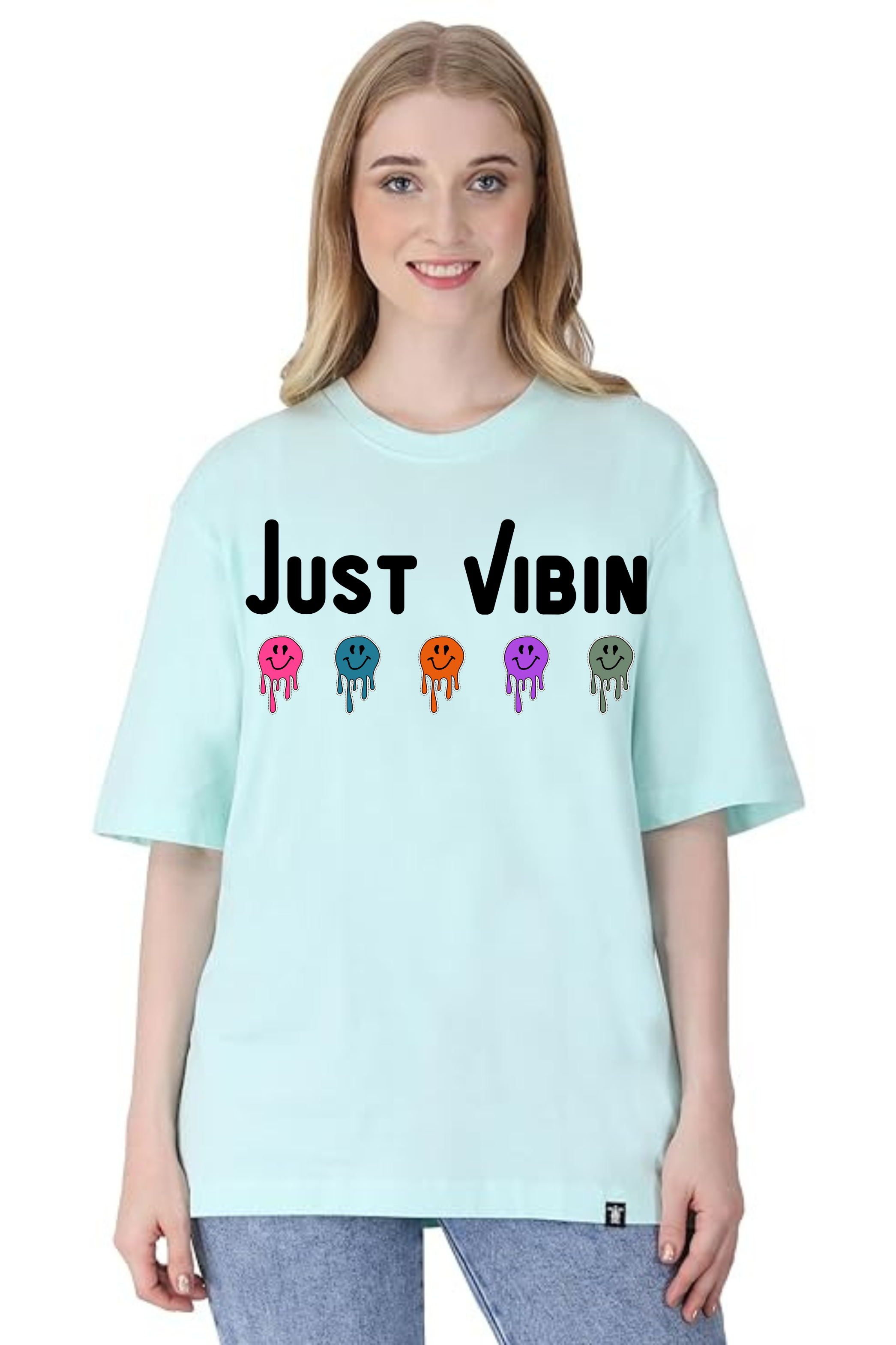 Just Vibin Graphic Printed Classic Oversized T-shirt For Women [240GSM]