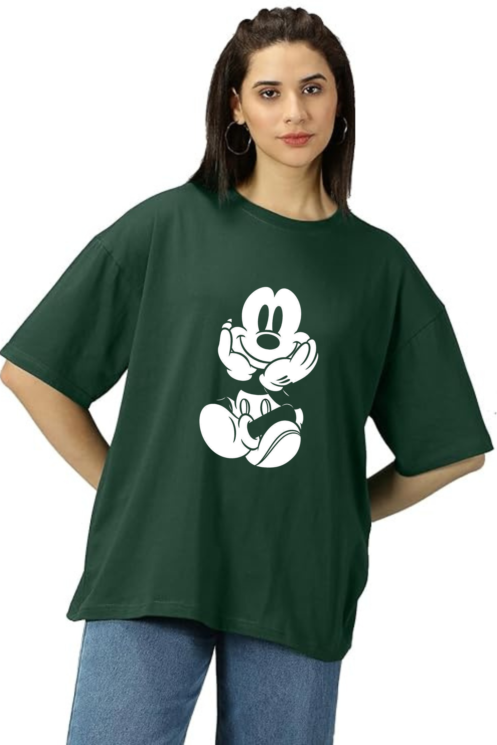 Happy Micky Graphic Printed Classic Oversized T-shirt for Women [240GSM]