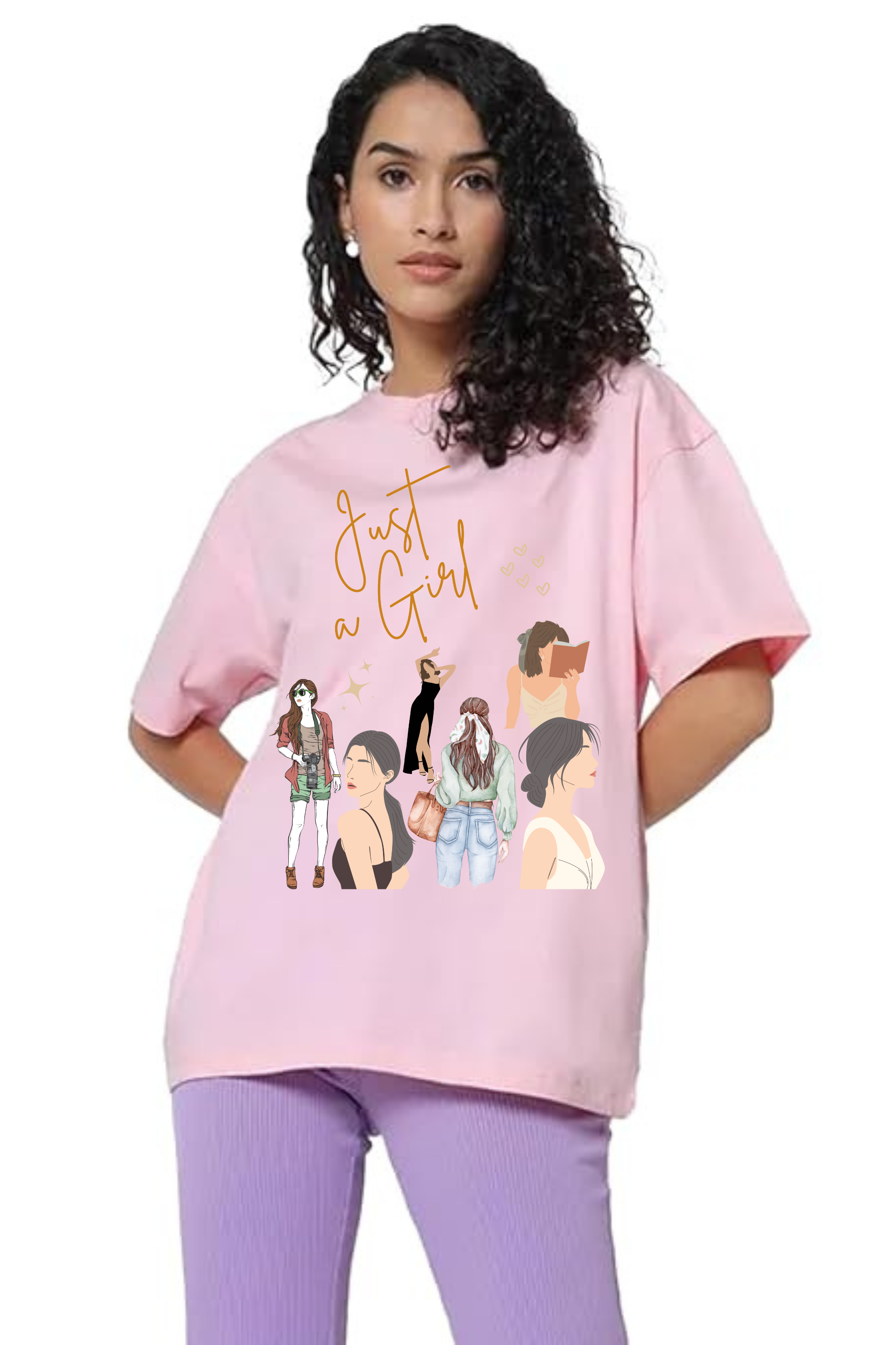 Just a Girl Classic Oversized Graphic Printed T-shirt for Women [240GSM]