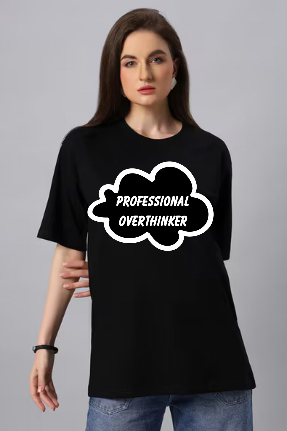 Professional Overthinker Graphic Printed Classic Oversized T-shirt For Women [240GSM]