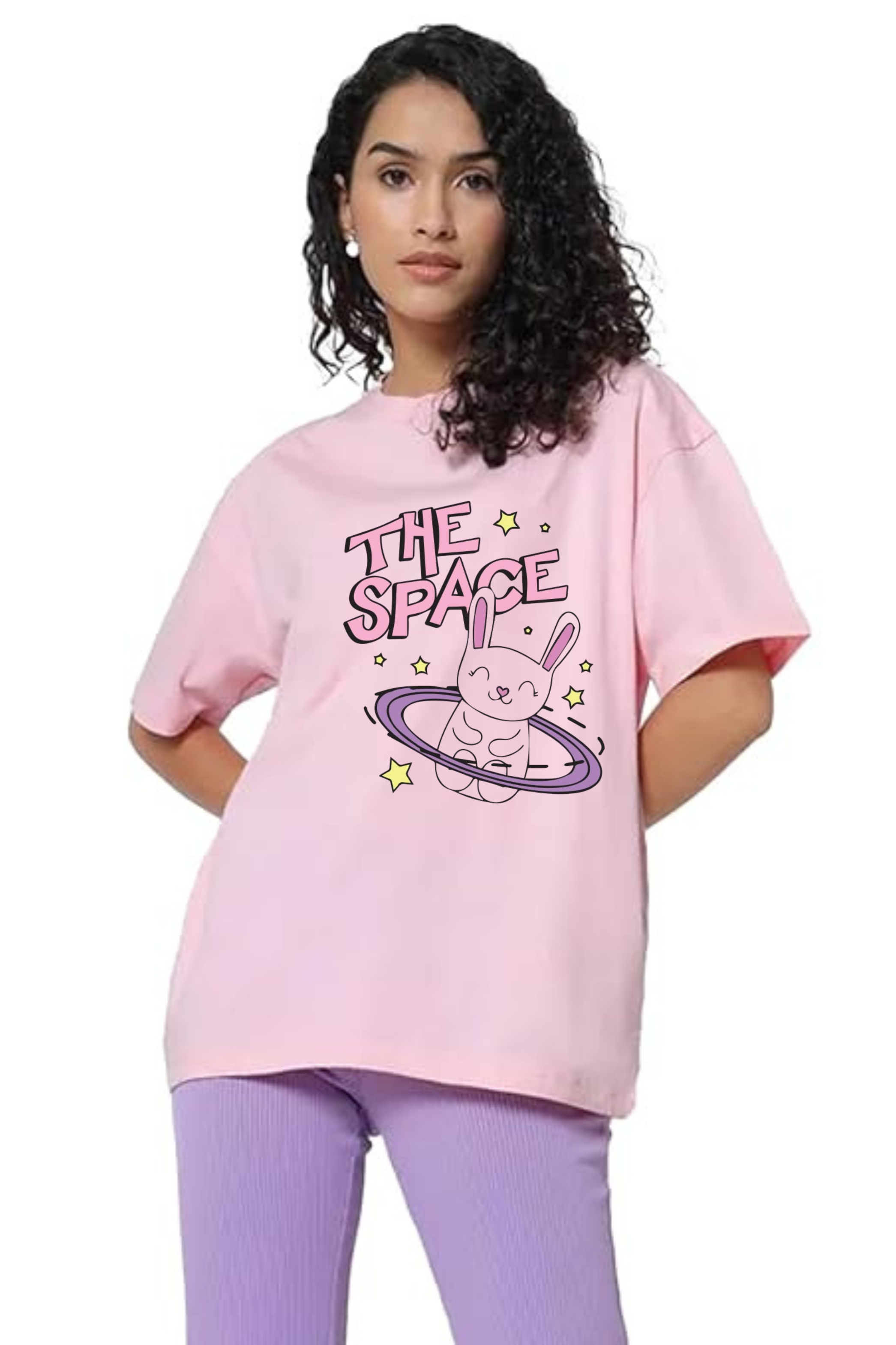 Space Bear Graphic Printed Classic Oversized T-shirt For Women 240GSM]