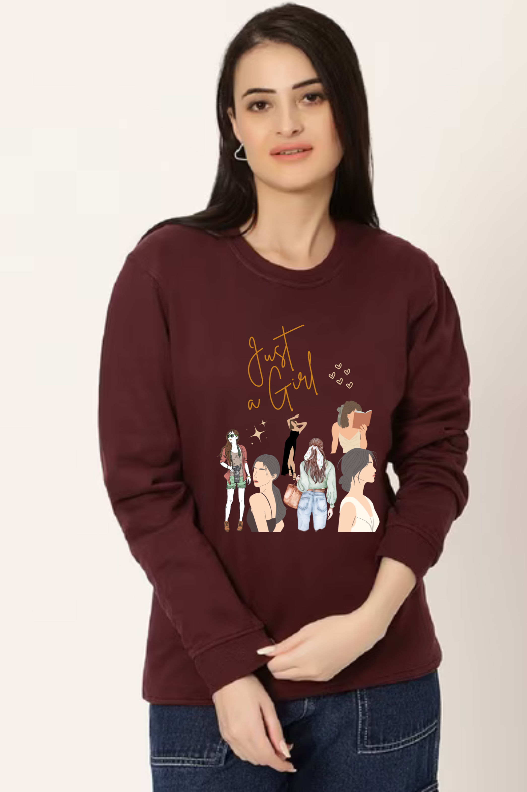 Just A Girl Graphic Printed Oversized Sweatshirt For Women  [ Heavyweight 400 GSM ]