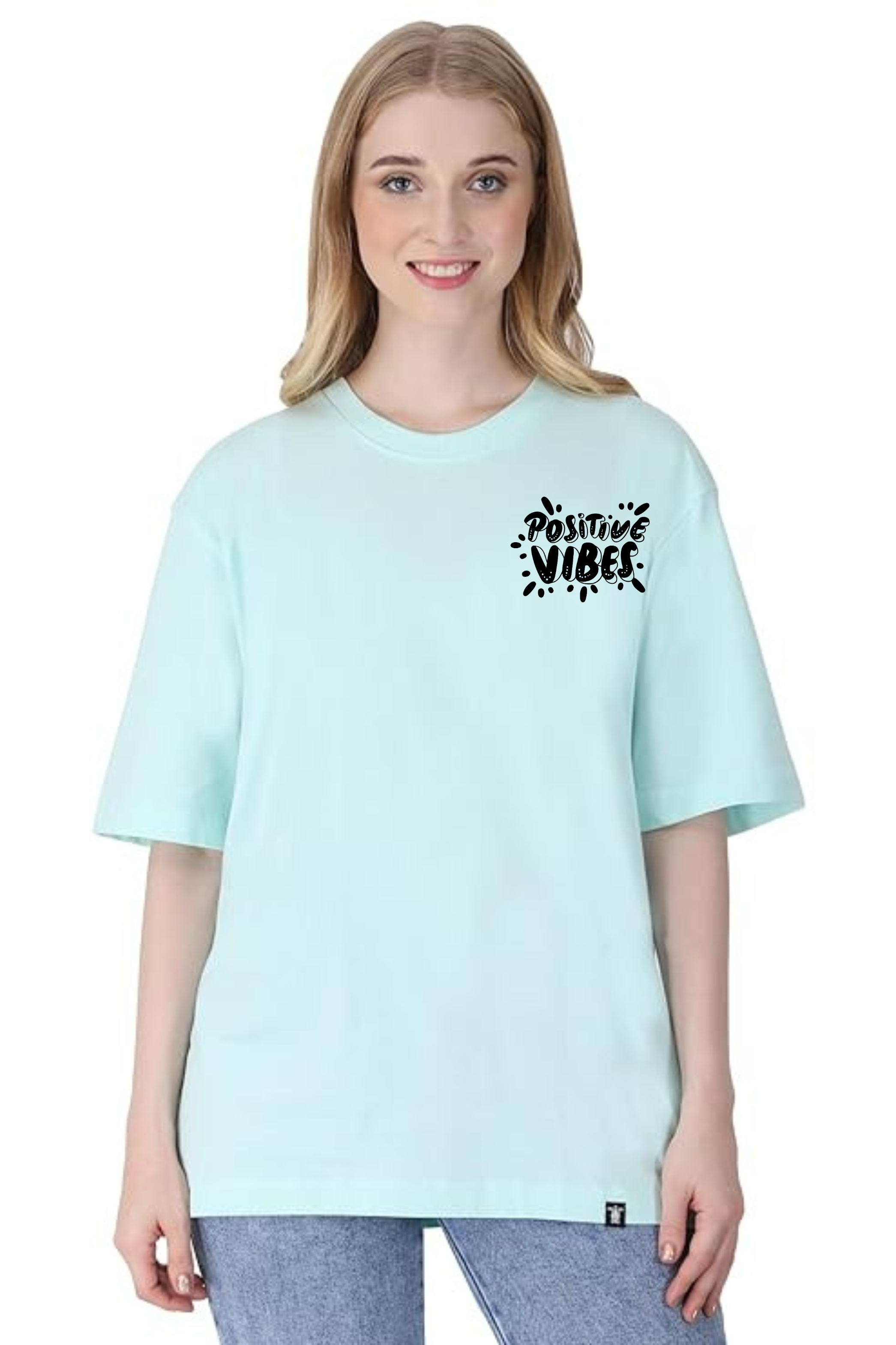 Positive Vibes Graphic Front And Back Printed Classic Oversized T-shirt for Women [240 GSM]