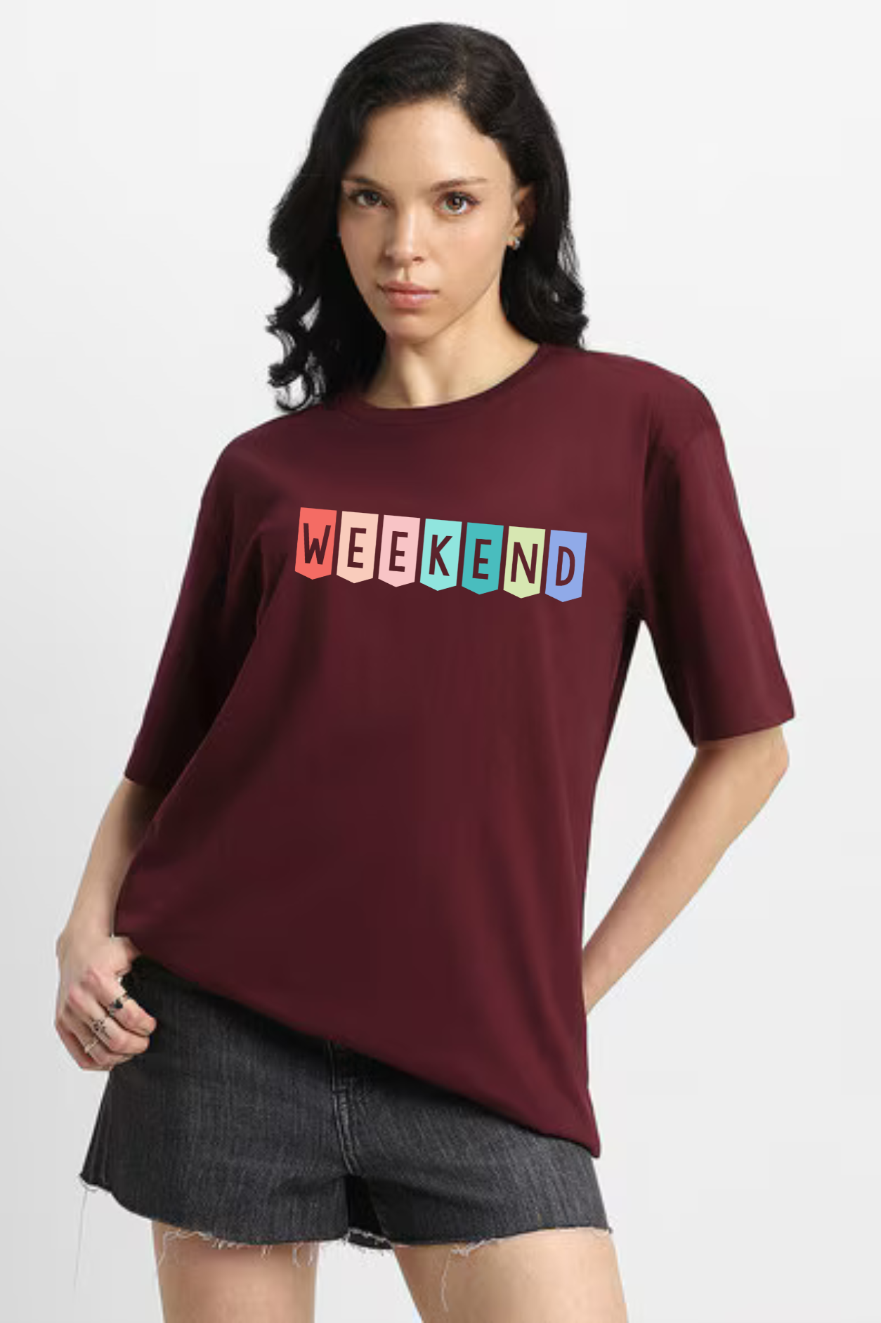 Weekend Graphic Printed Classic Oversized T-shirt For Women [240GSM]